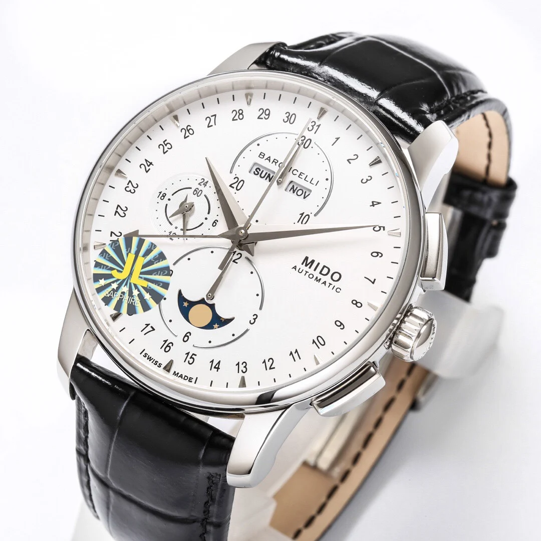 Mido Baroncelli Moon Phase 42mm — photographed off the sweep
