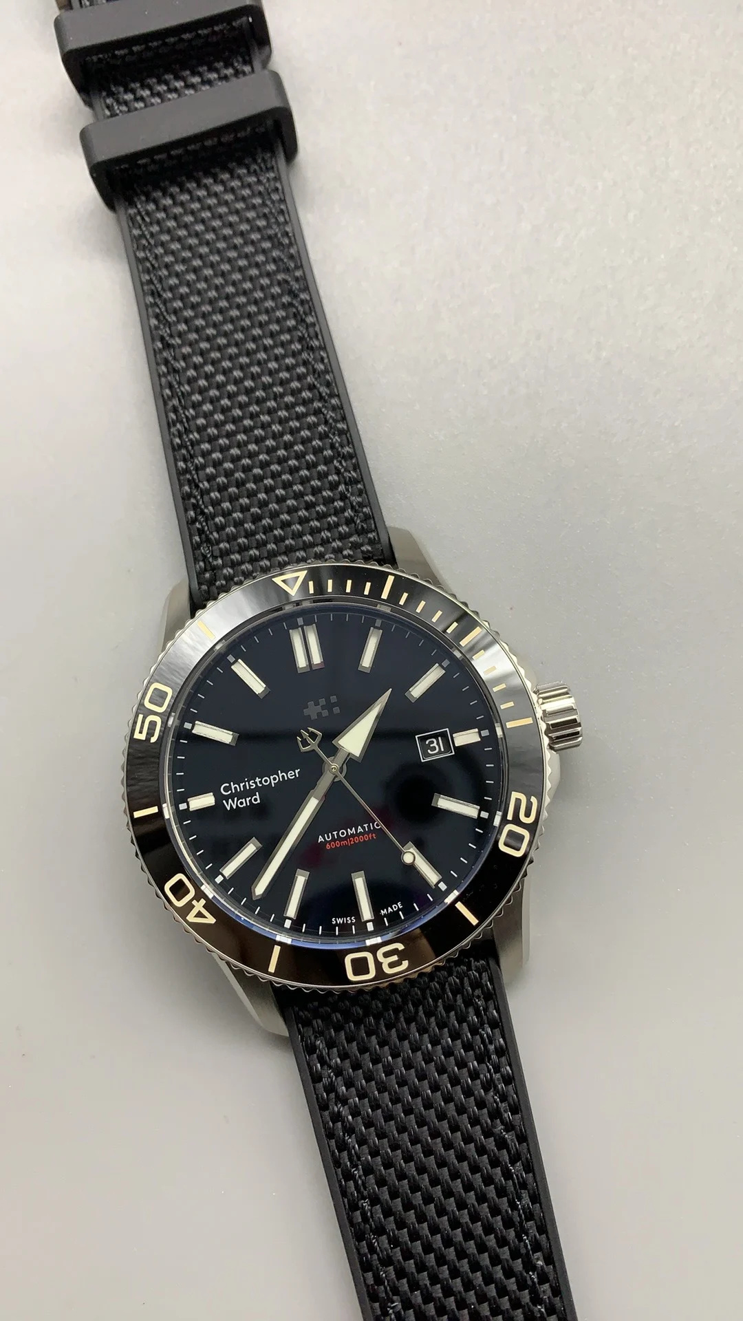 OF, Christopher Ward, Sw200 — photographed off the sweep