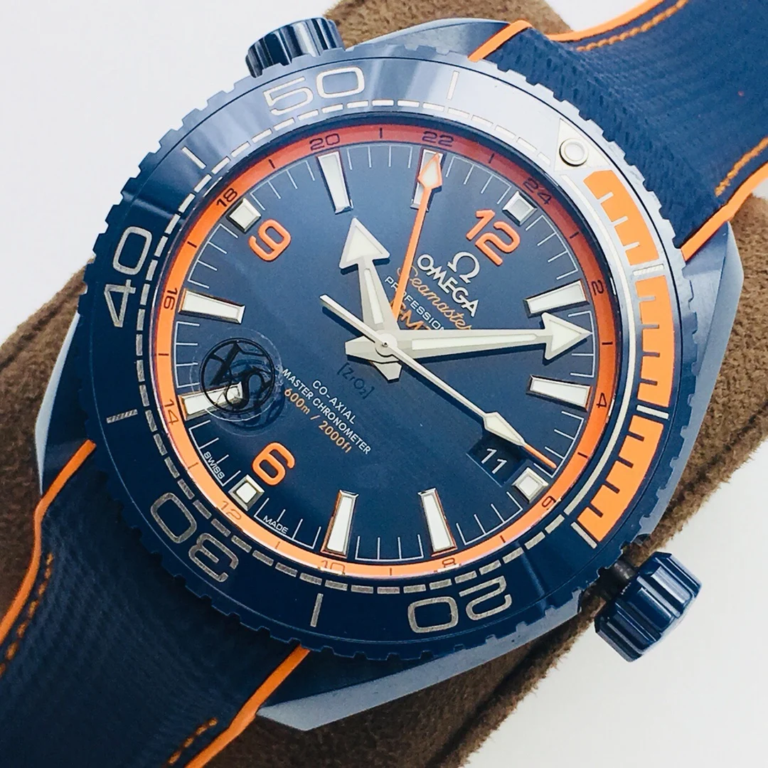 Omega Ceramic Blue Dial — photographed off the sweep