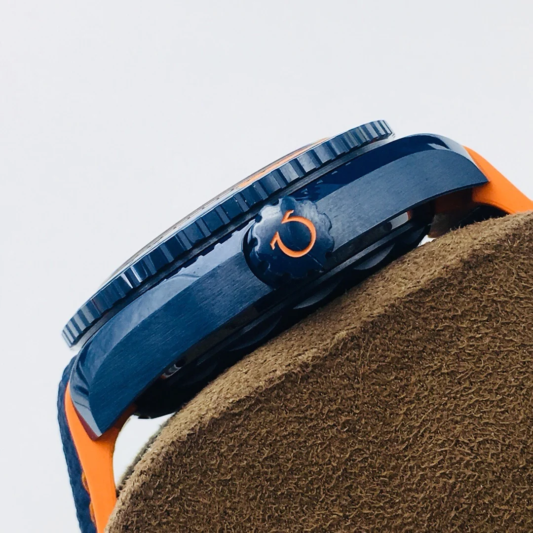 Omega Ceramic Blue Dial — photographed off the sweep