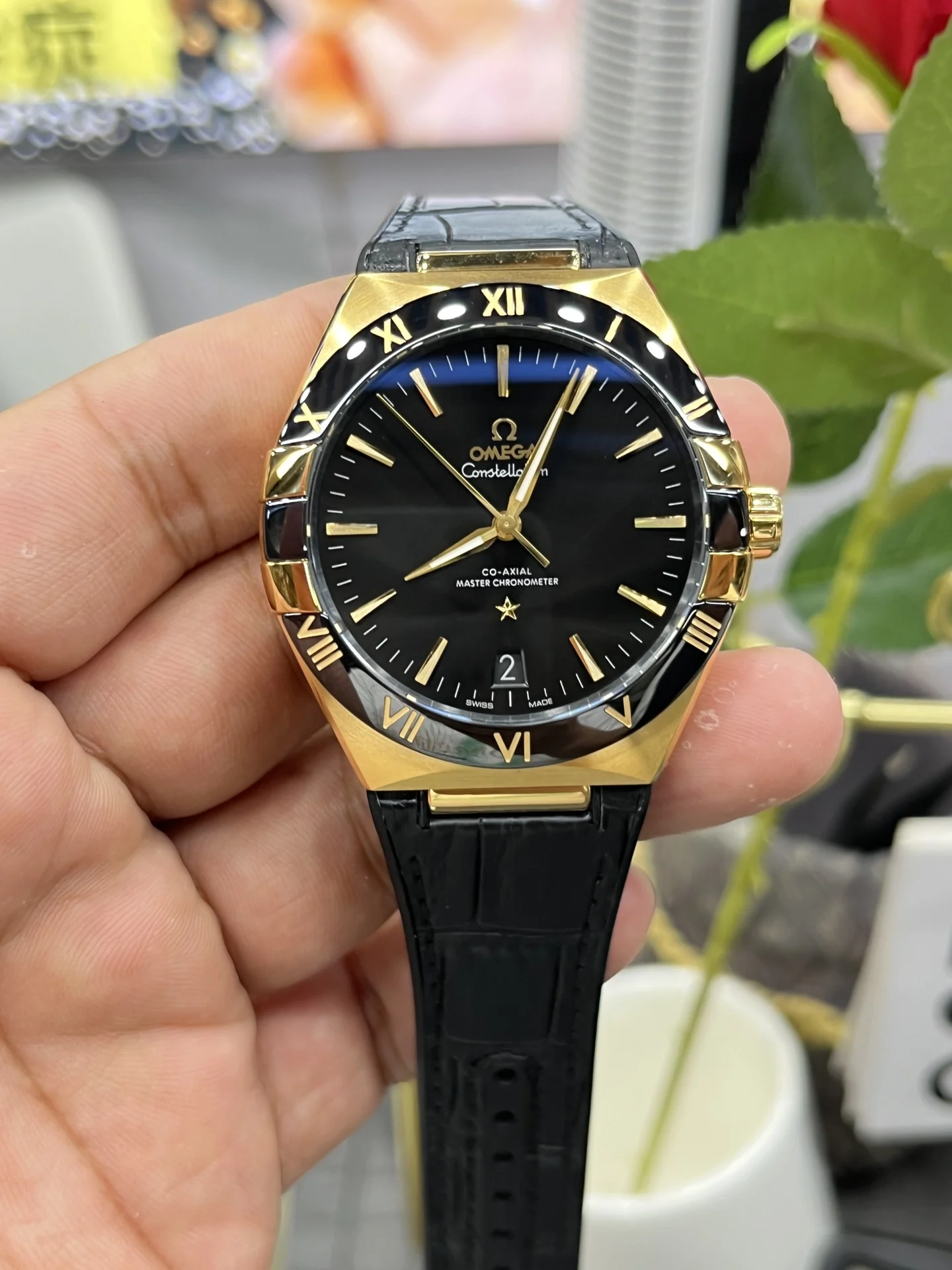 Omega Constellation Black Dial — photographed off the sweep