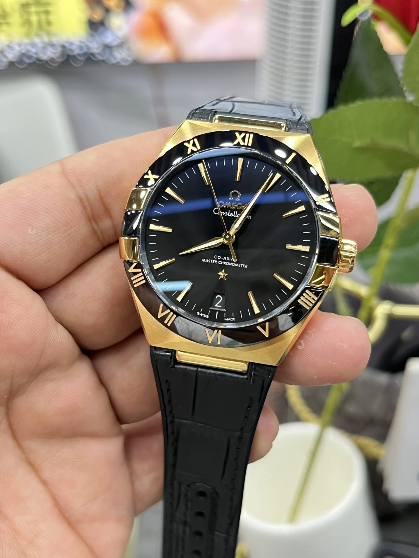 Omega Constellation Black Dial — photographed off the sweep