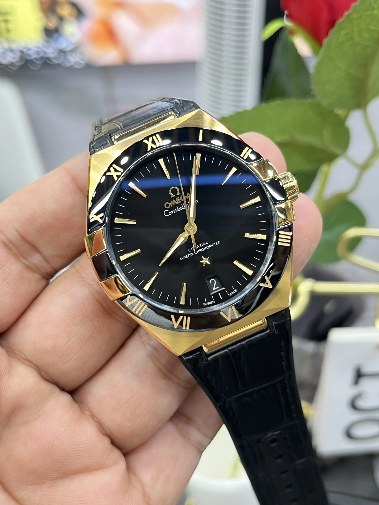 Omega Constellation Black Dial — photographed off the sweep
