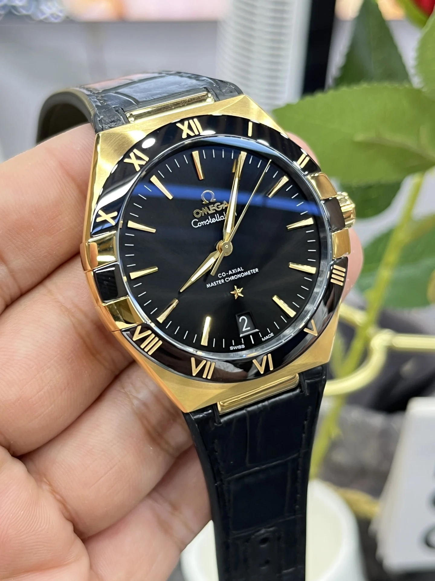 Omega Constellation Black Dial — photographed off the sweep