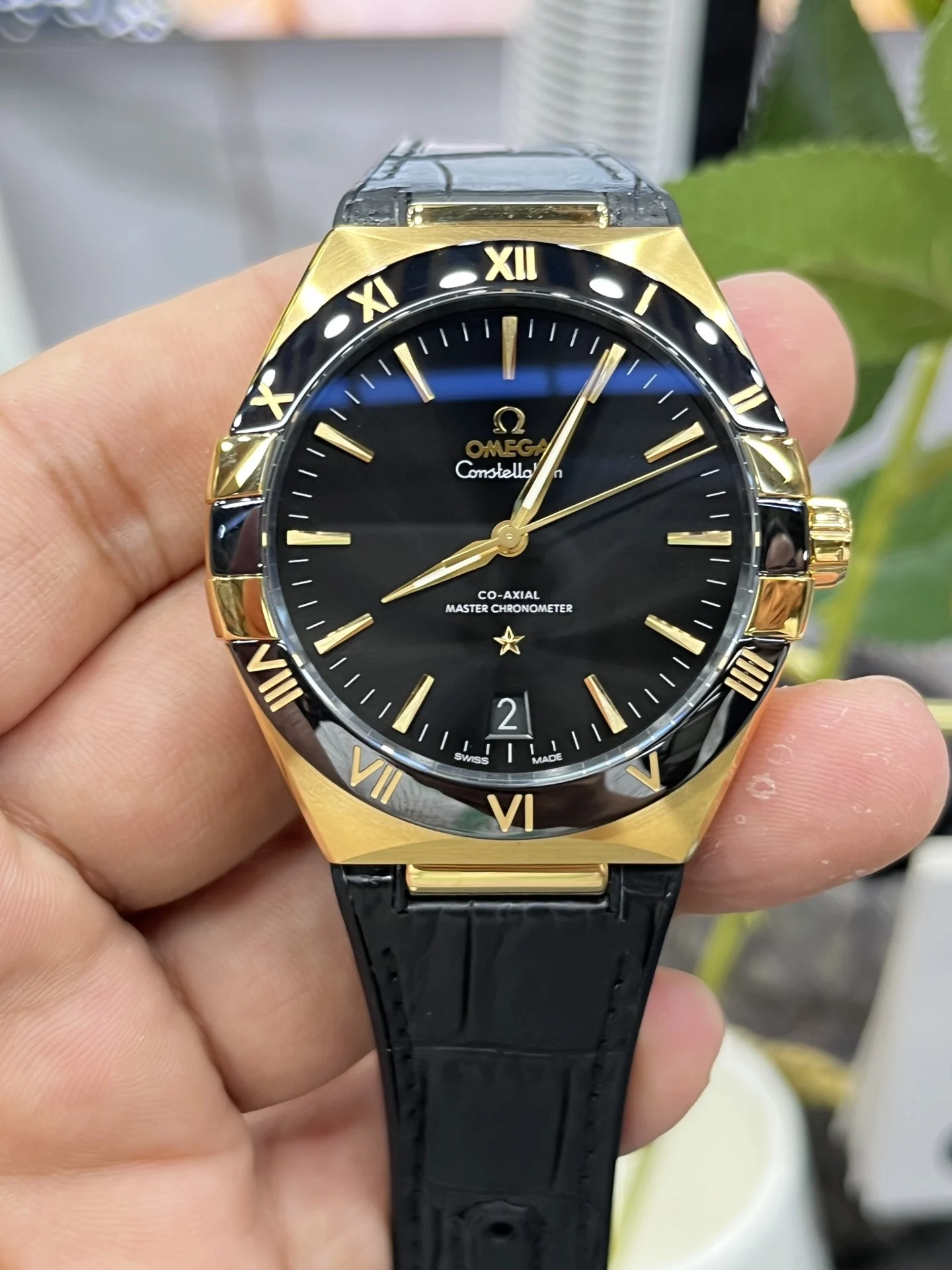 Omega Constellation Black Dial — photographed off the sweep