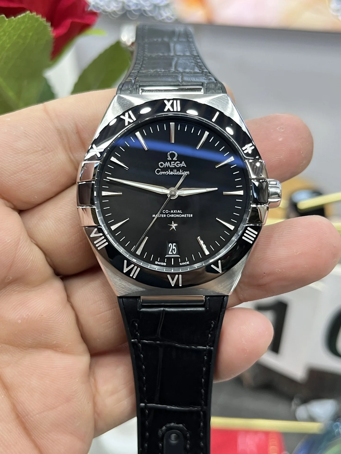 Omega Constellation Black Dial — photographed off the sweep