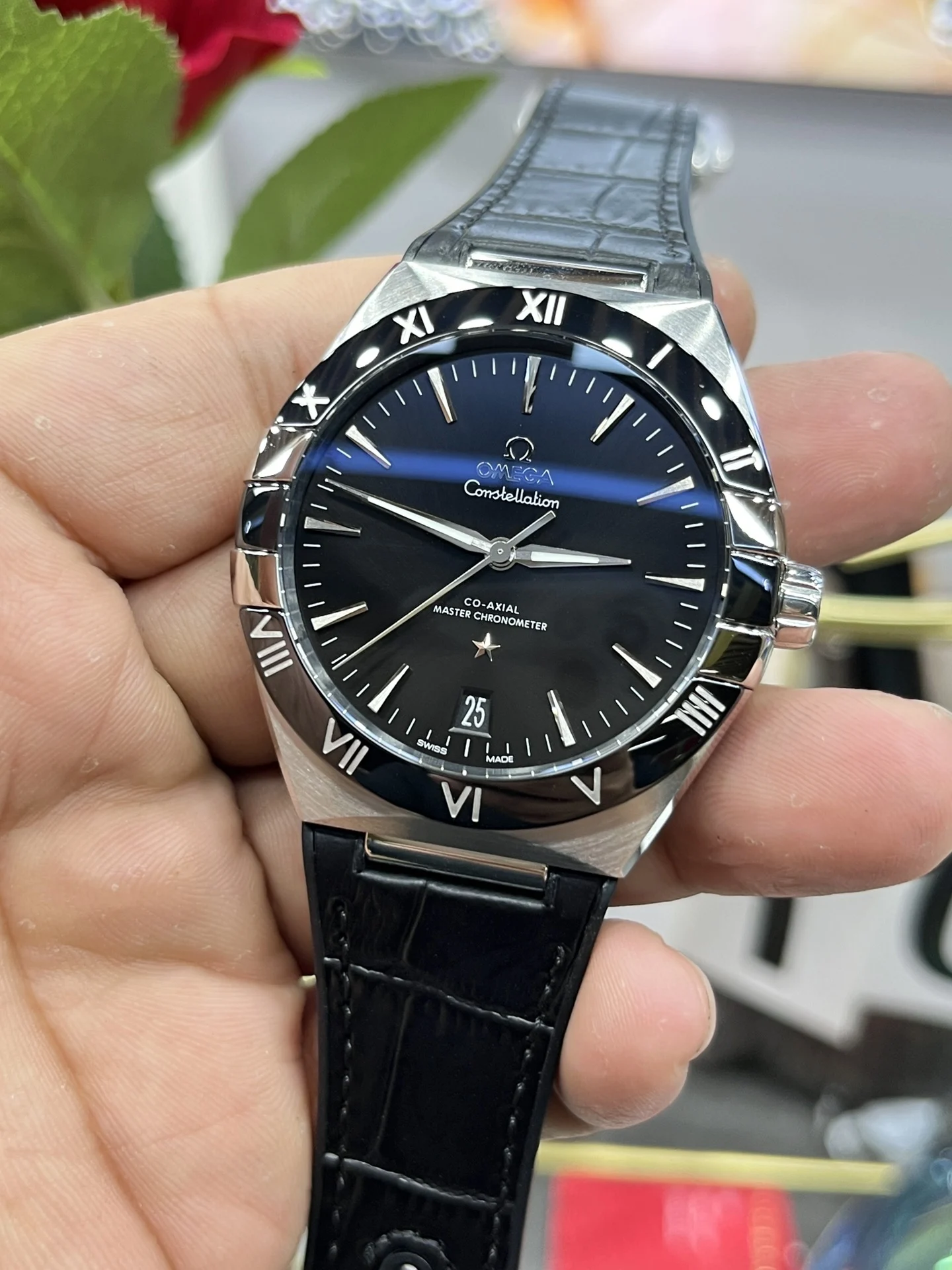 Omega Constellation Black Dial — photographed off the sweep