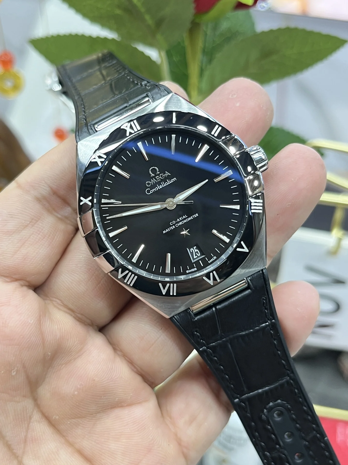Omega Constellation Black Dial — photographed off the sweep