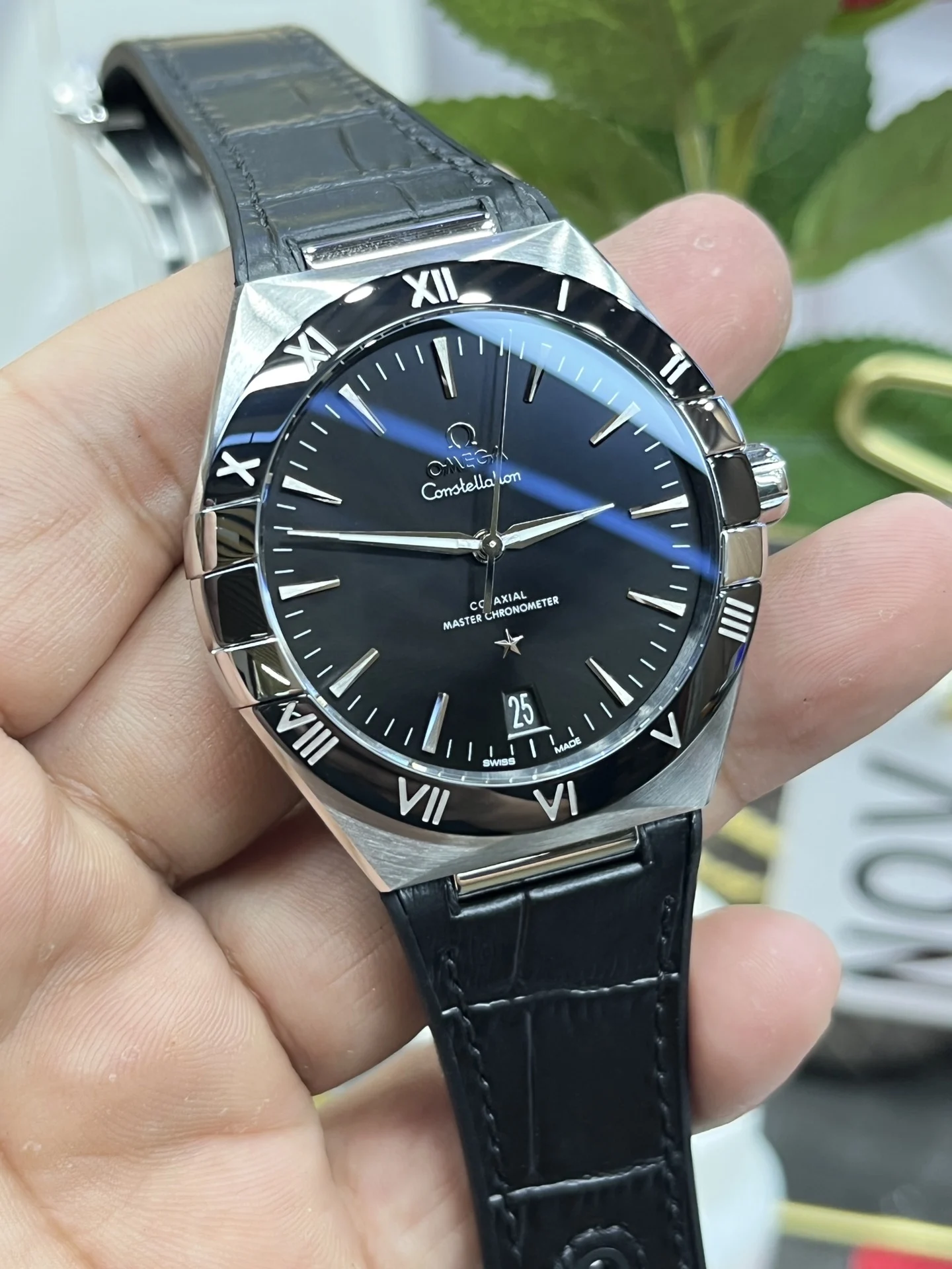 Omega Constellation Black Dial — photographed off the sweep