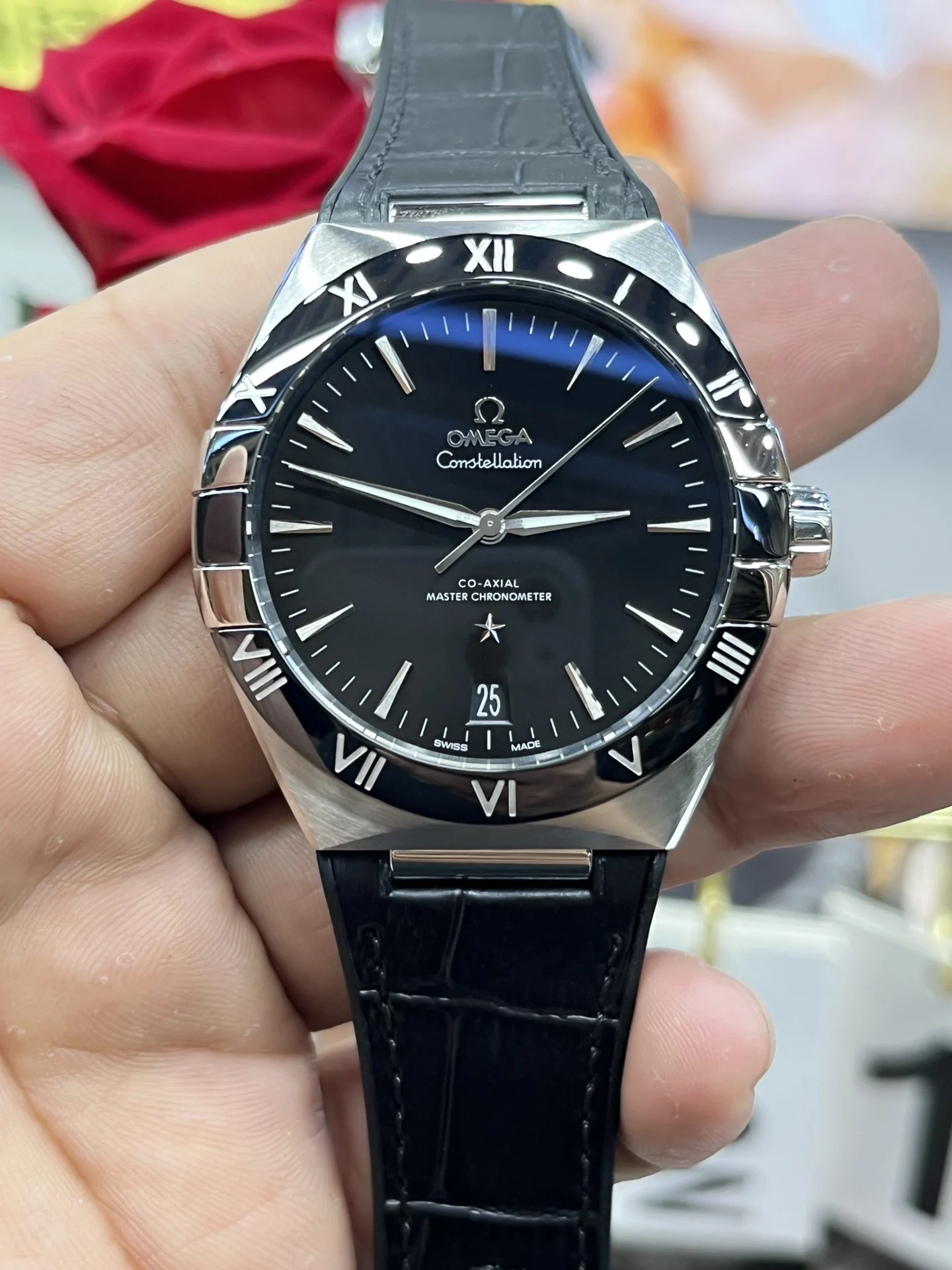 Omega Constellation Black Dial — photographed off the sweep