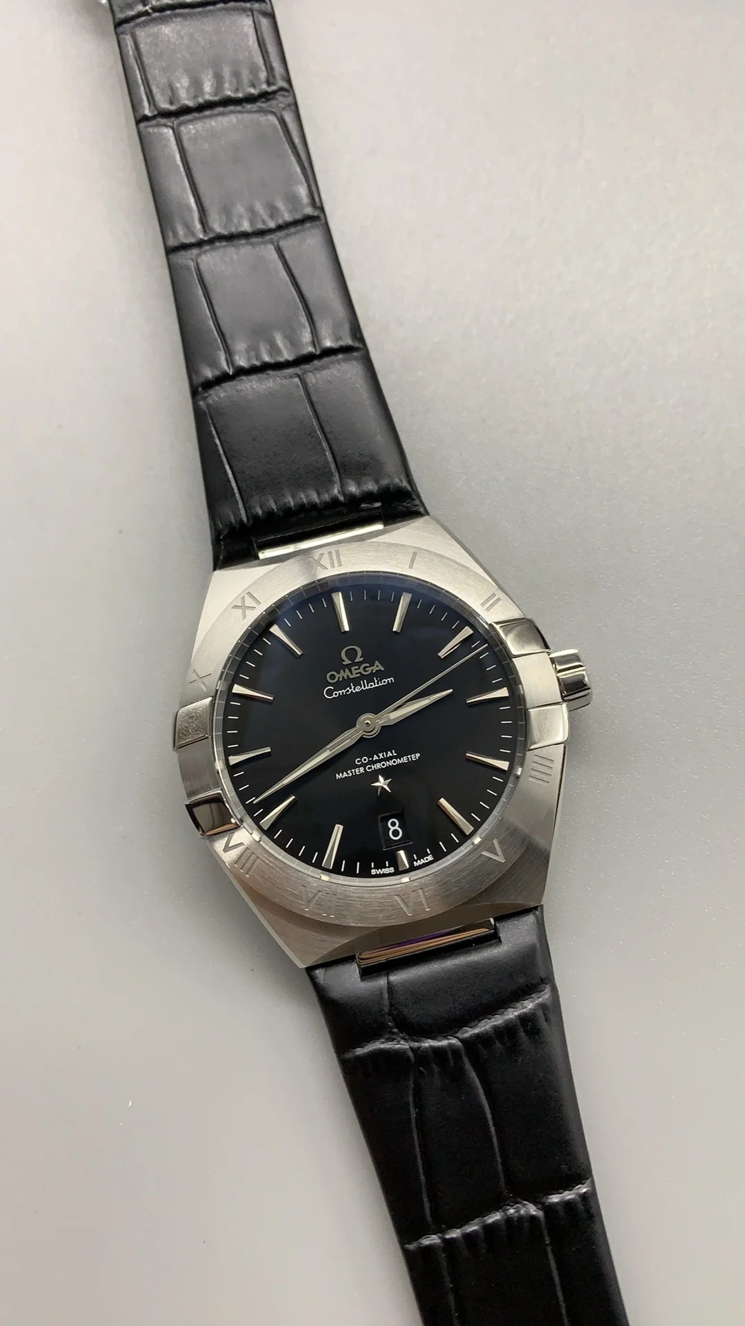 Omega Constellation Black Dial — photographed off the sweep