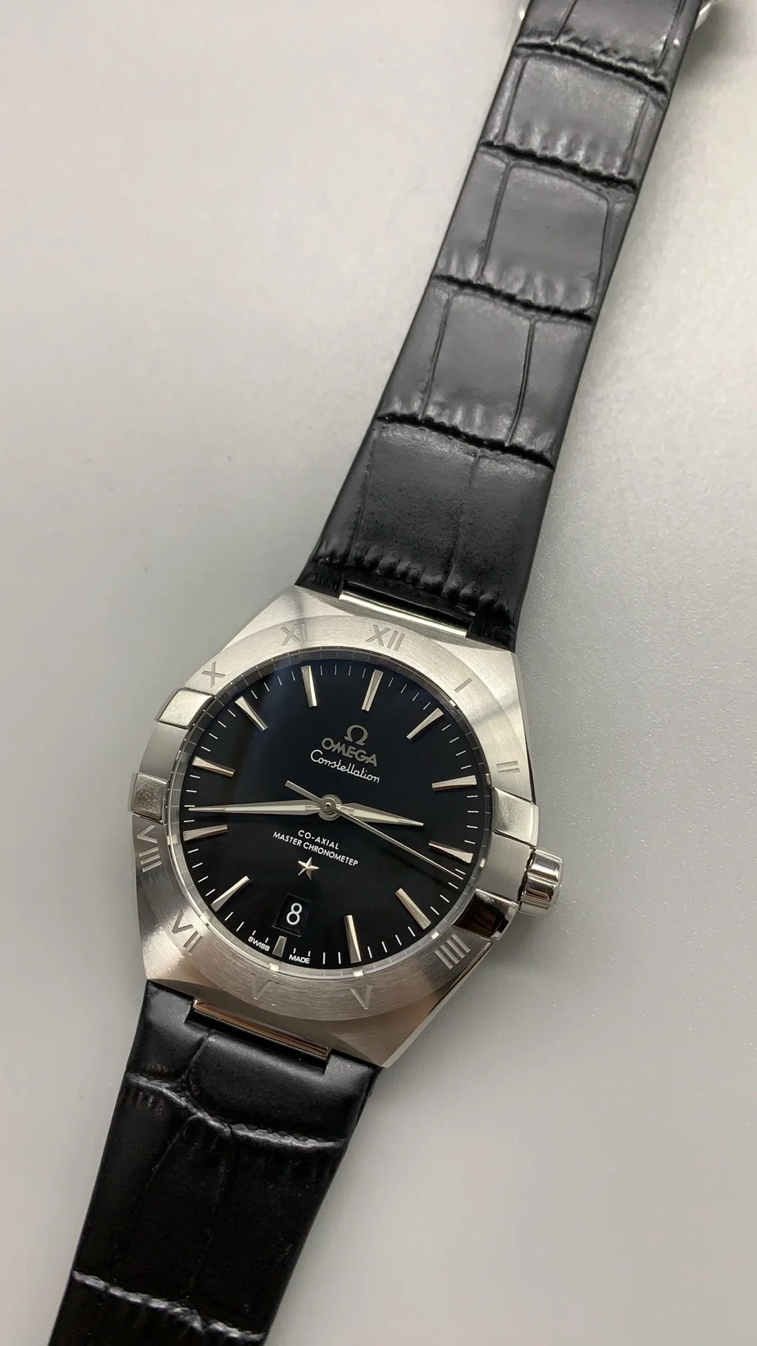 Omega Constellation Black Dial — photographed off the sweep