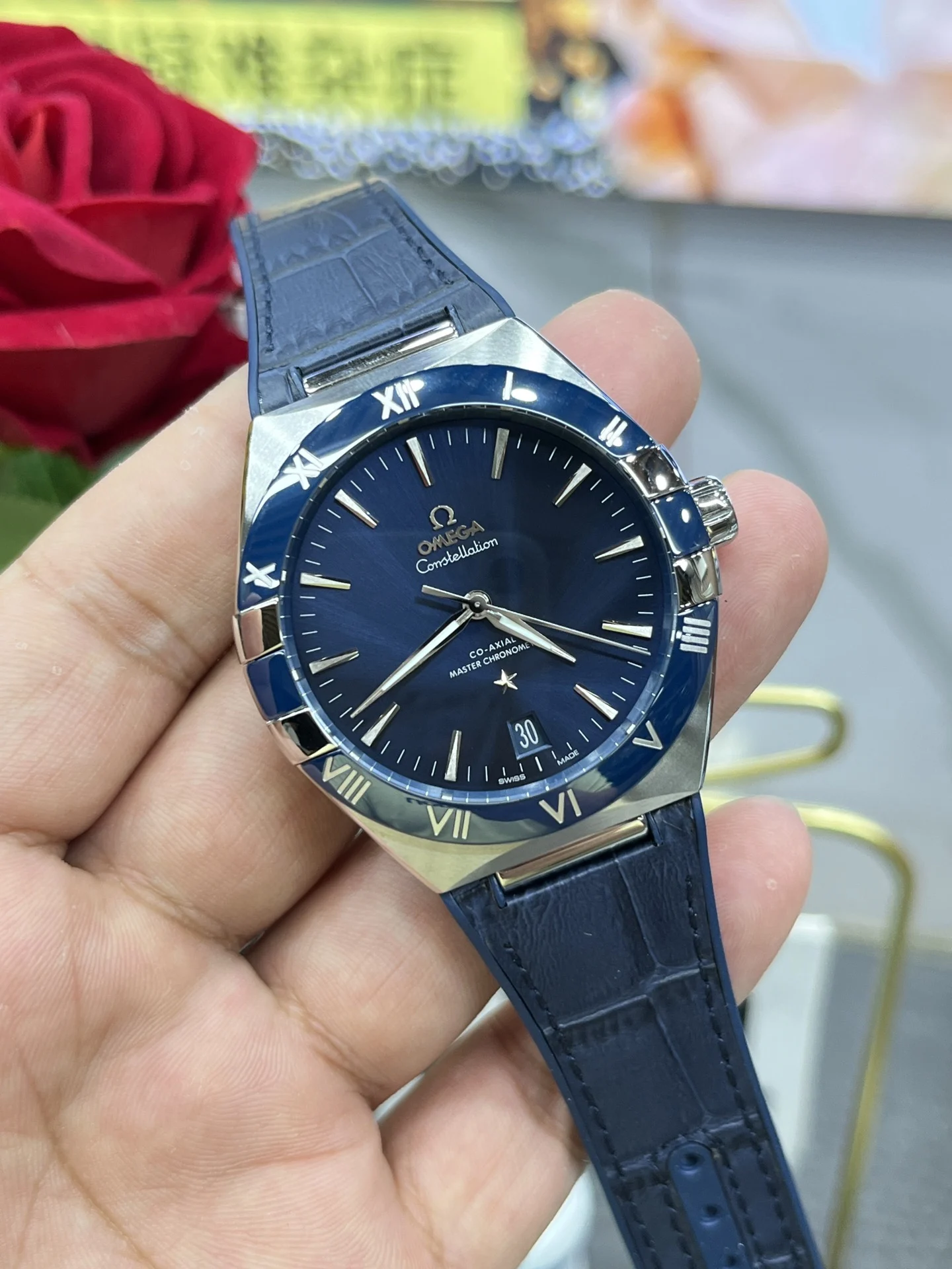 Omega Constellation Blue Dial — photographed off the sweep