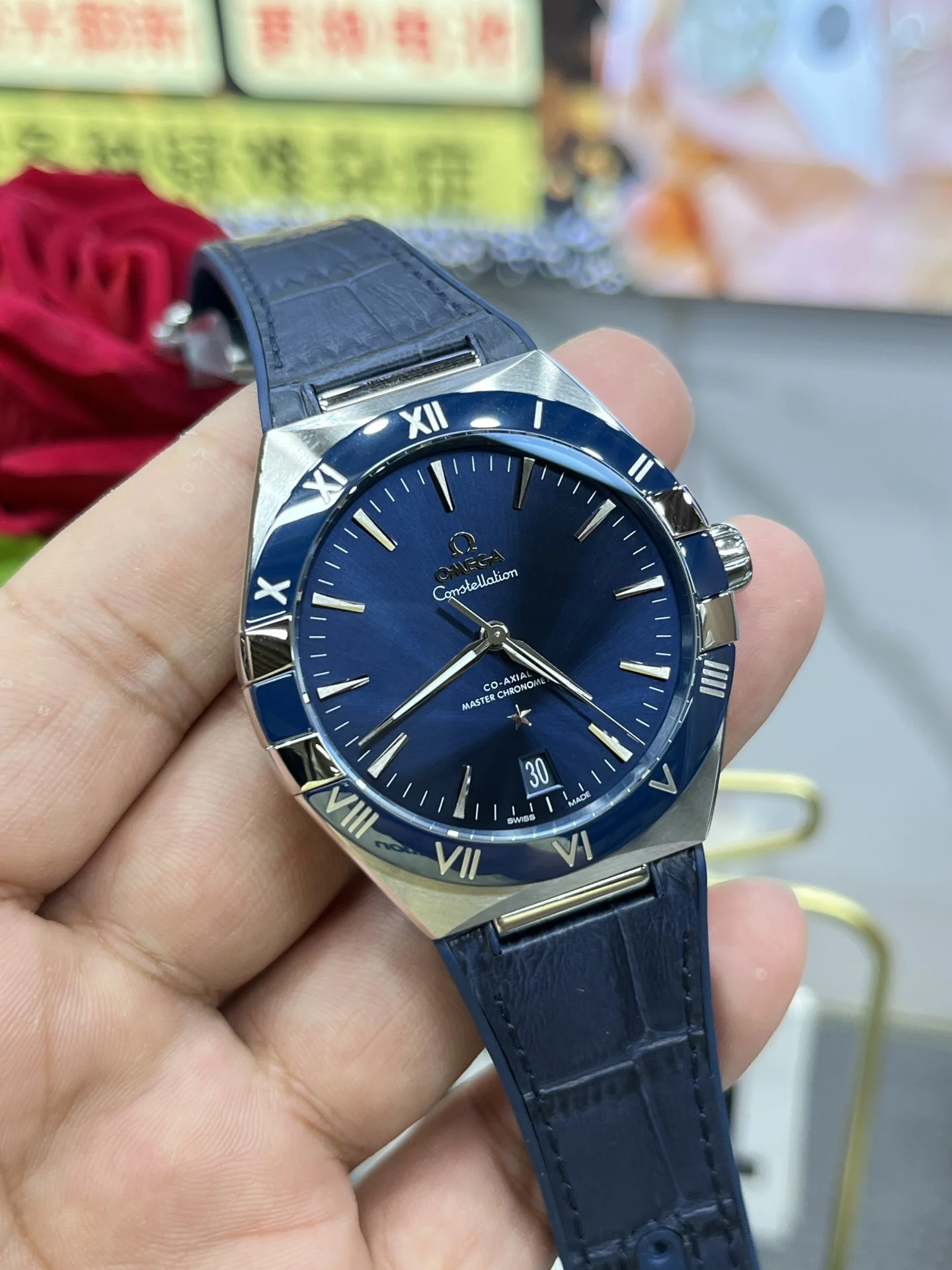 Omega Constellation Blue Dial — photographed off the sweep