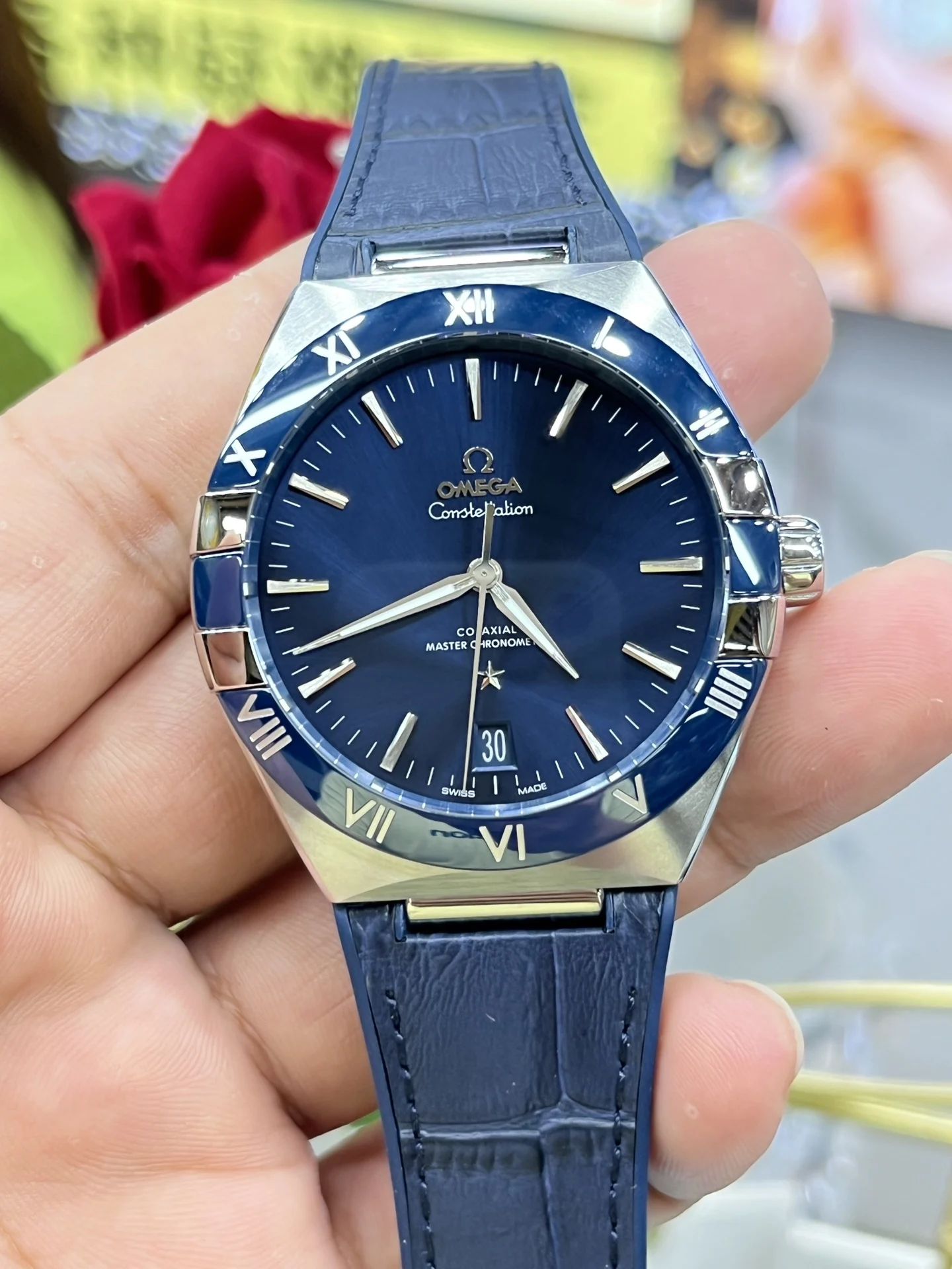 Omega Constellation Blue Dial — photographed off the sweep