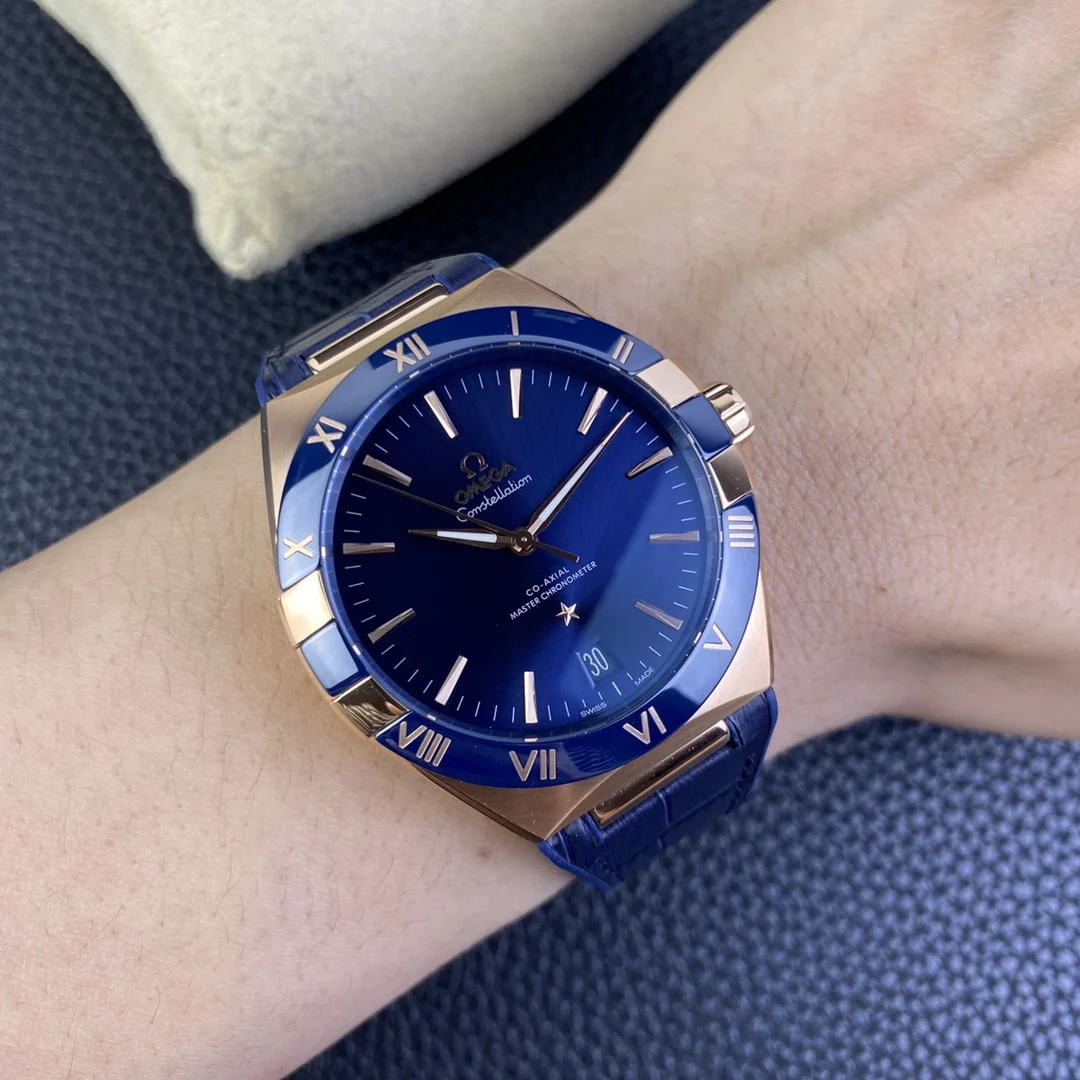 Omega Constellation Ceramic Blue Dial 41mm — photographed off the sweep