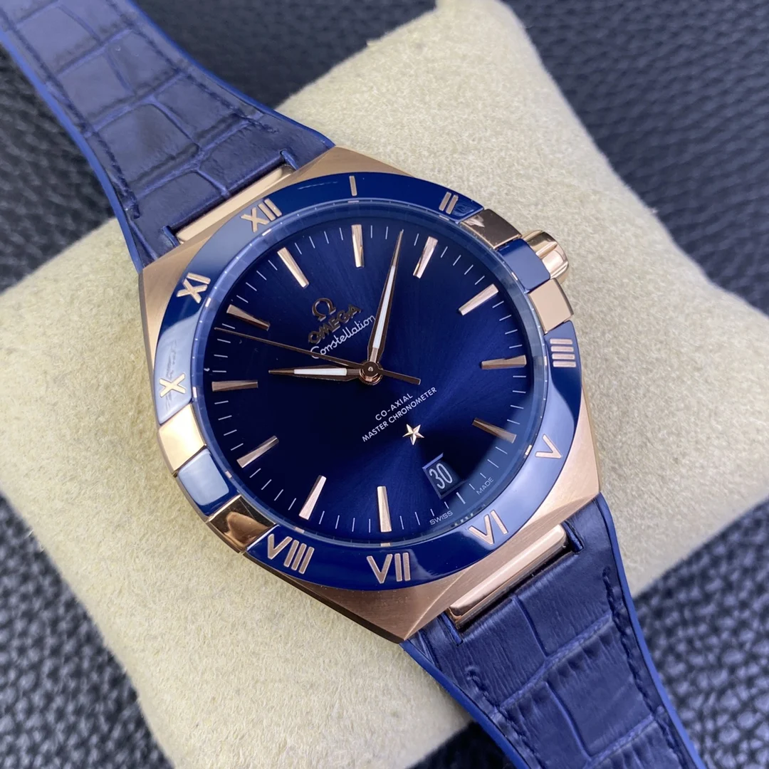 Omega Constellation Ceramic Blue Dial 41mm — photographed off the sweep