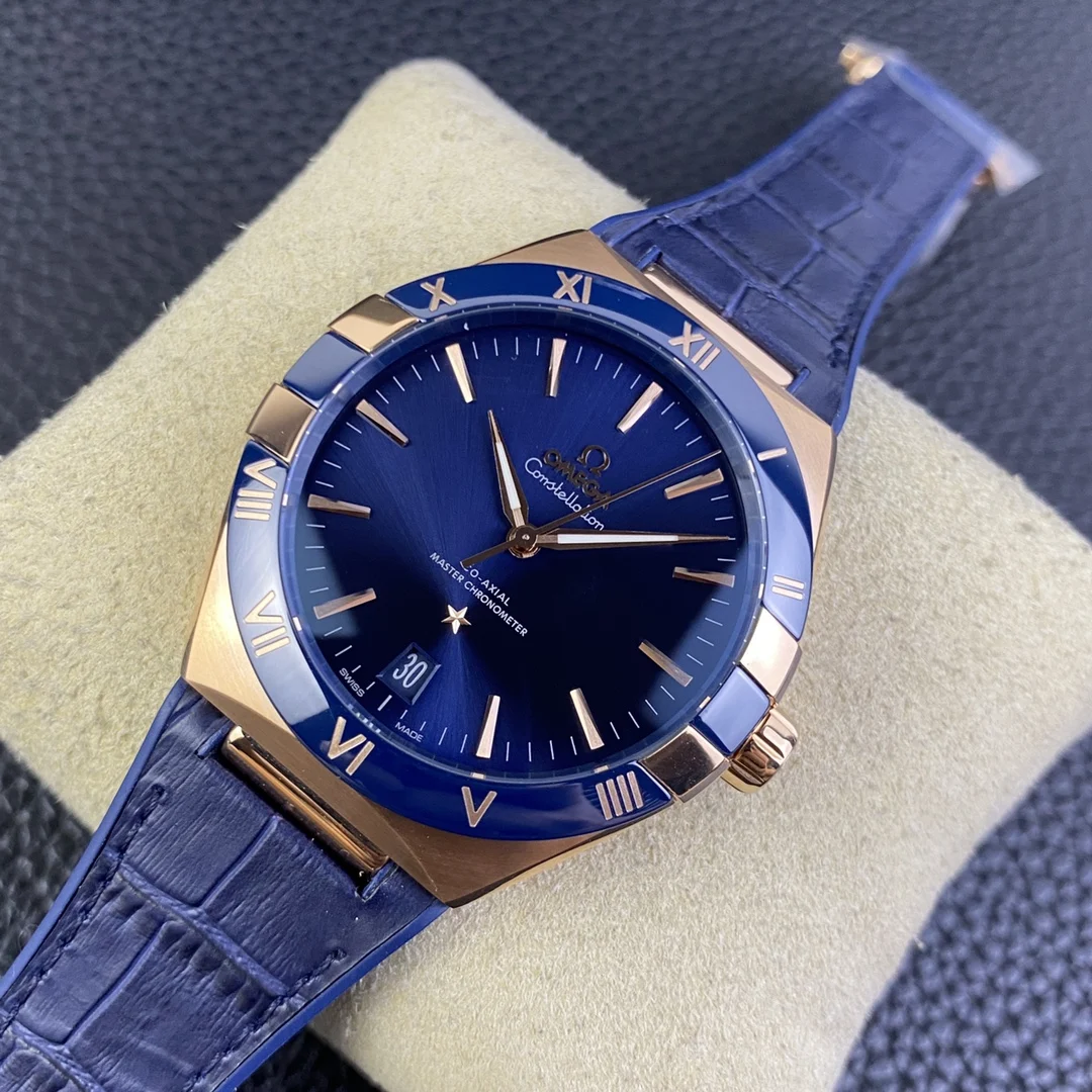 Omega Constellation Ceramic Blue Dial 41mm — photographed off the sweep