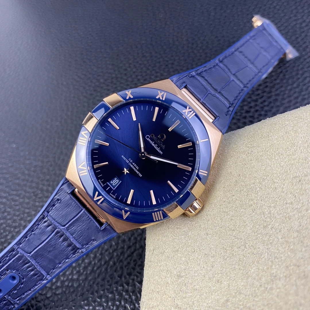 Omega Constellation Ceramic Blue Dial 41mm — photographed off the sweep