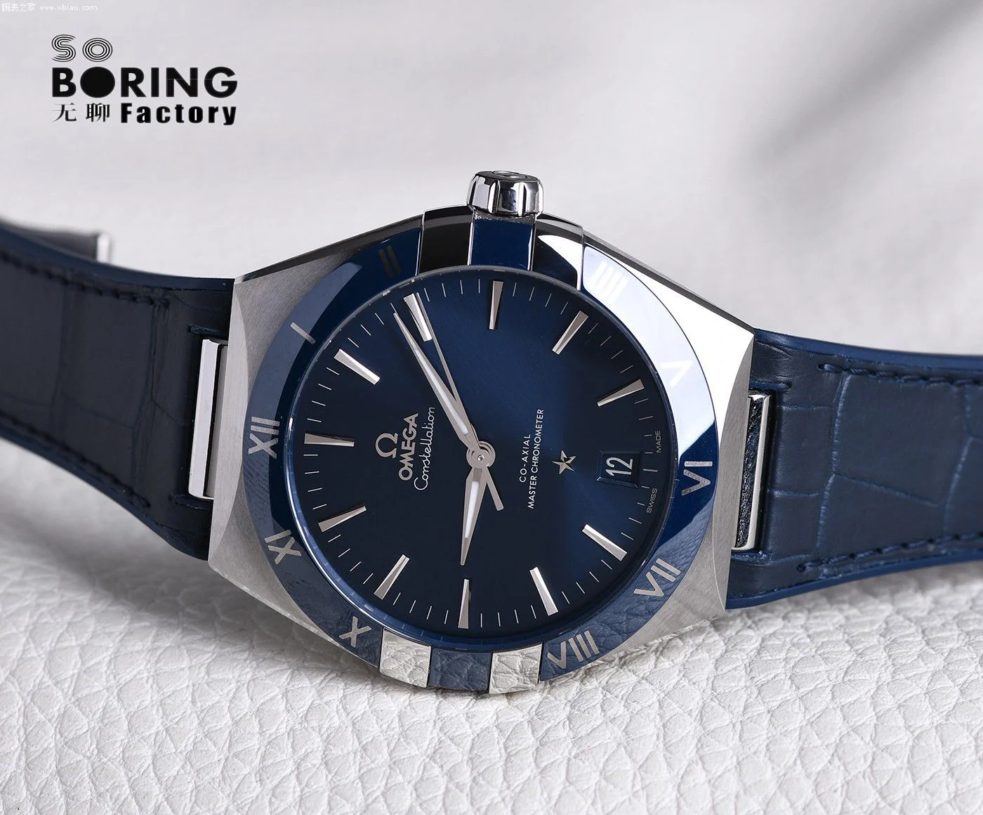 Omega Constellation Ceramic Blue Dial — photographed off the sweep
