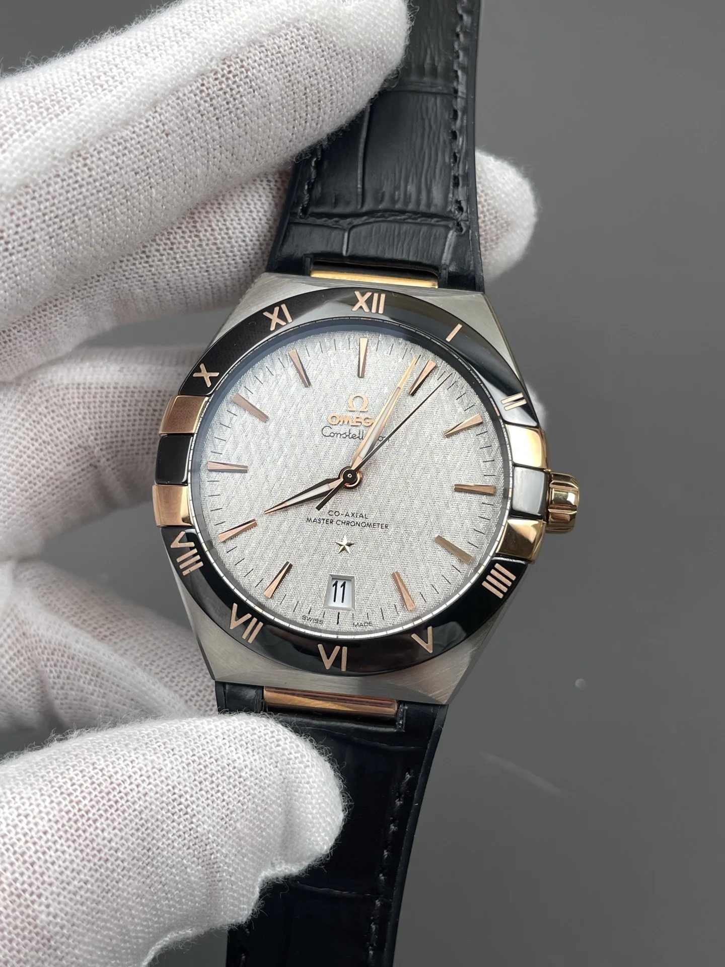 Omega Constellation Rose Gold 41mm — photographed off the sweep