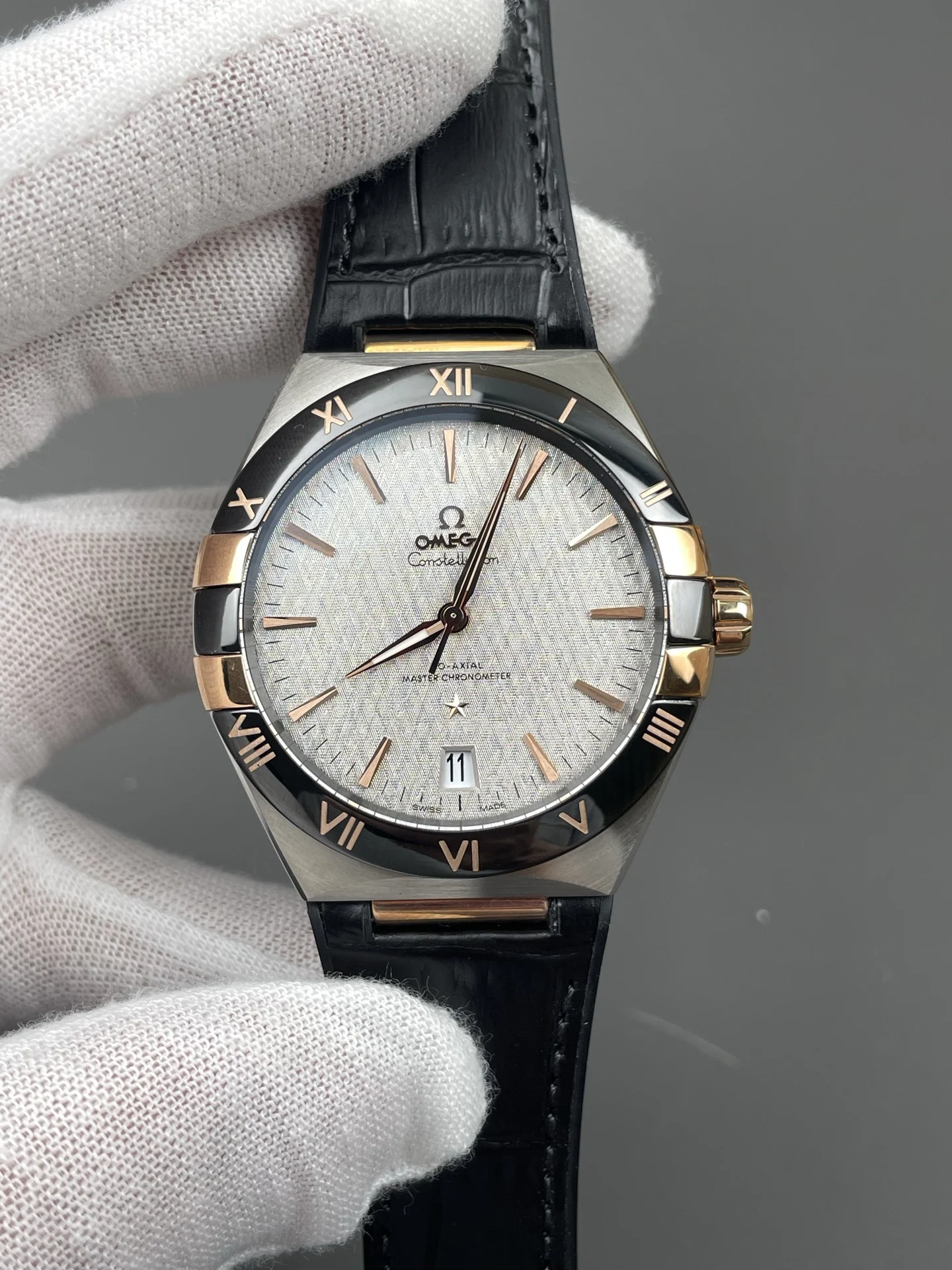 Omega Constellation Rose Gold 41mm — photographed off the sweep