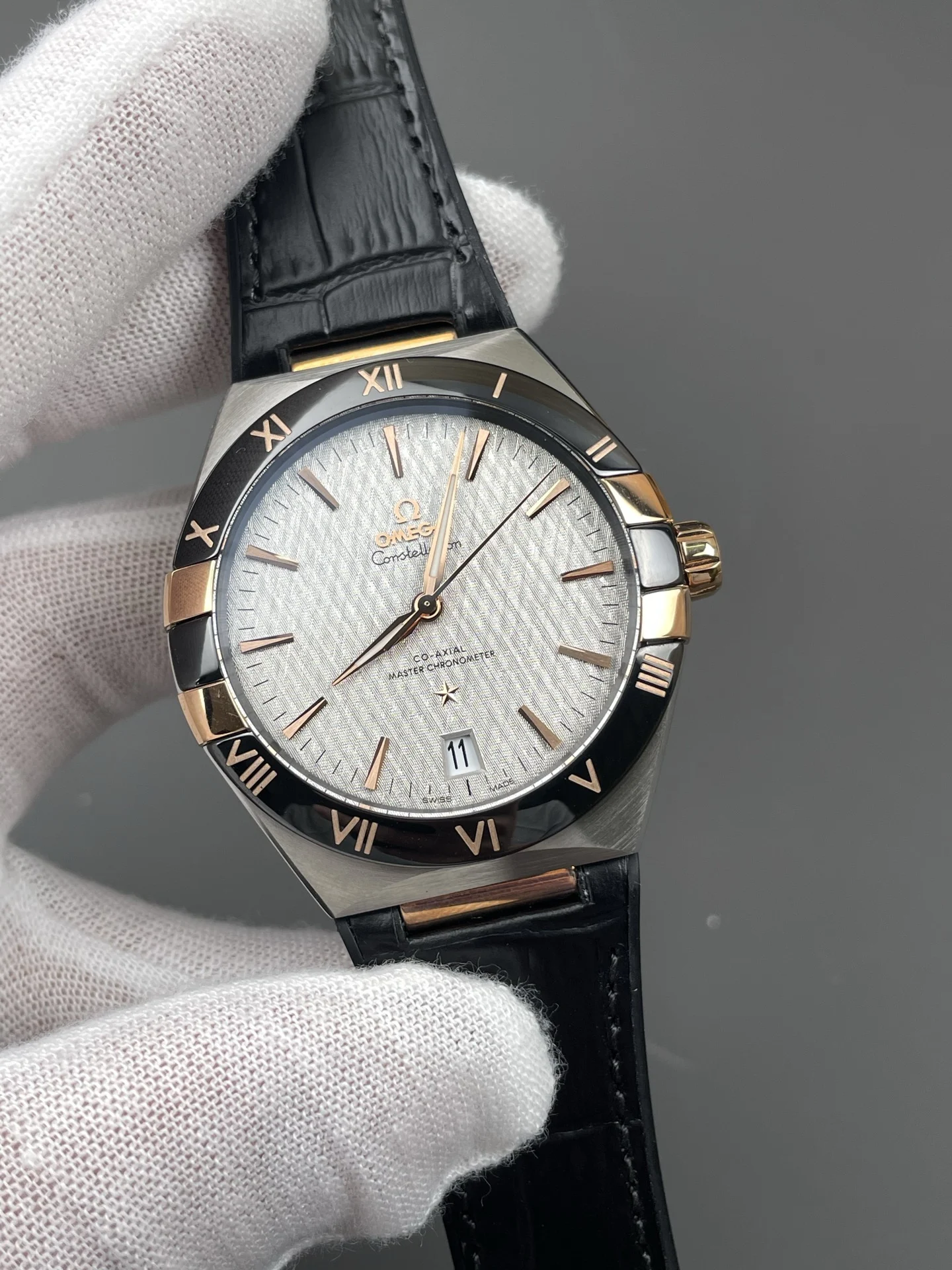Omega Constellation Rose Gold 41mm — photographed off the sweep