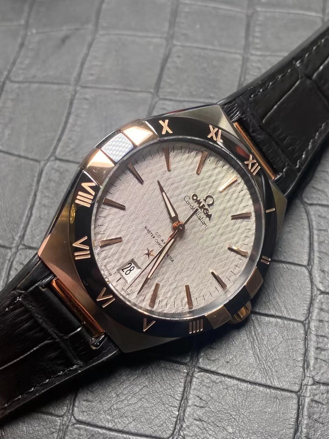Omega Constellation Rose Gold — photographed off the sweep