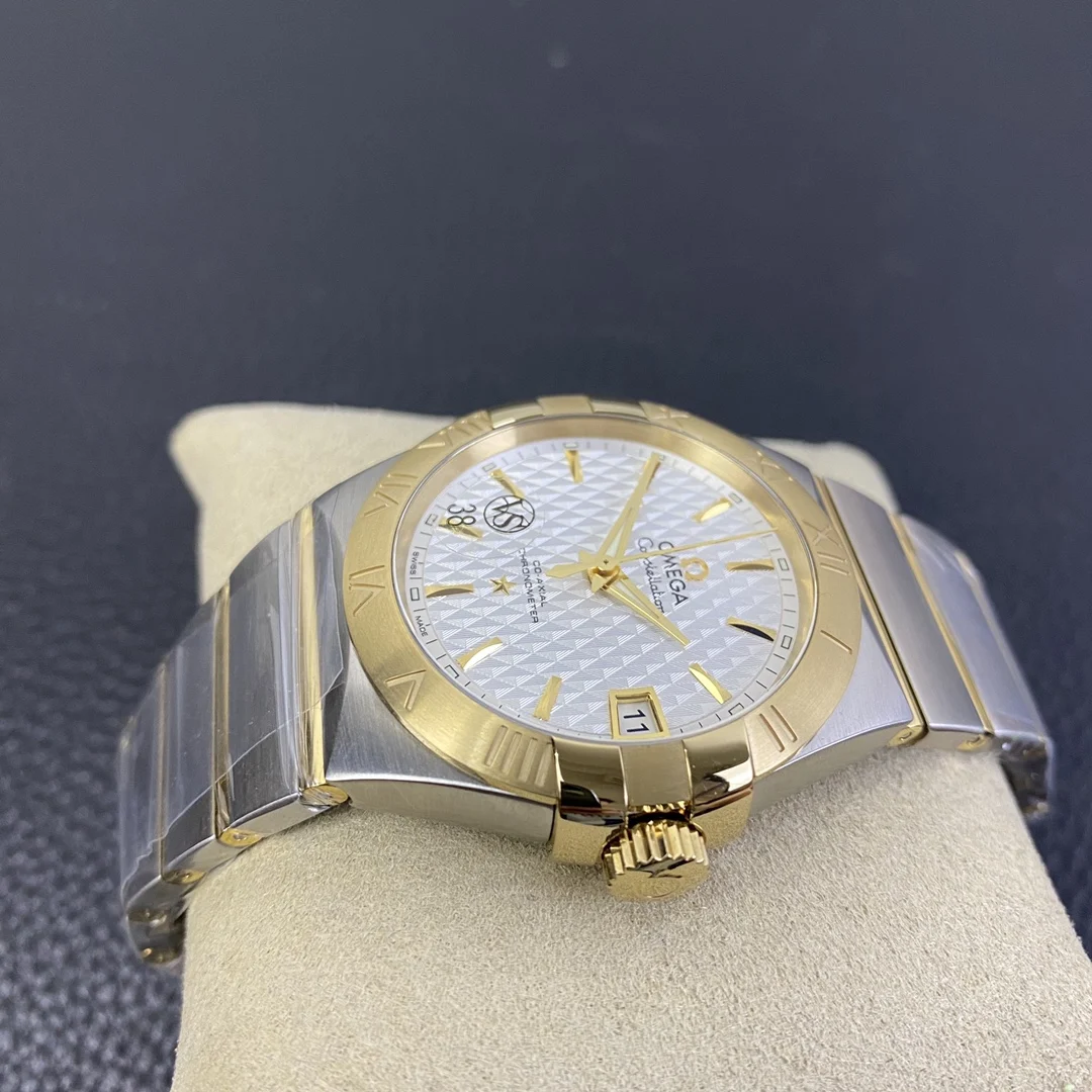 Omega Constellation Two-Tone White Dial — photographed off the sweep
