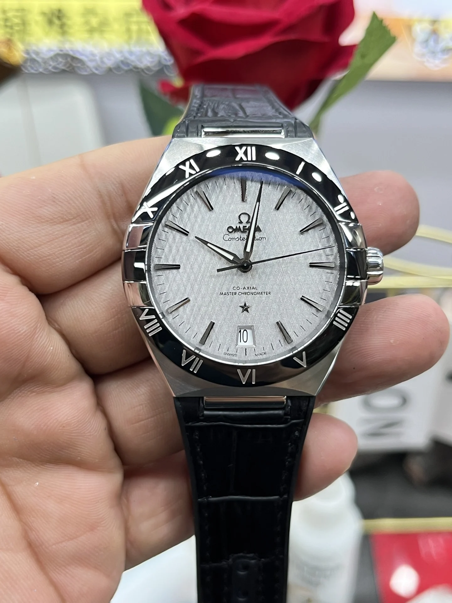 Omega Constellation White Dial — photographed off the sweep