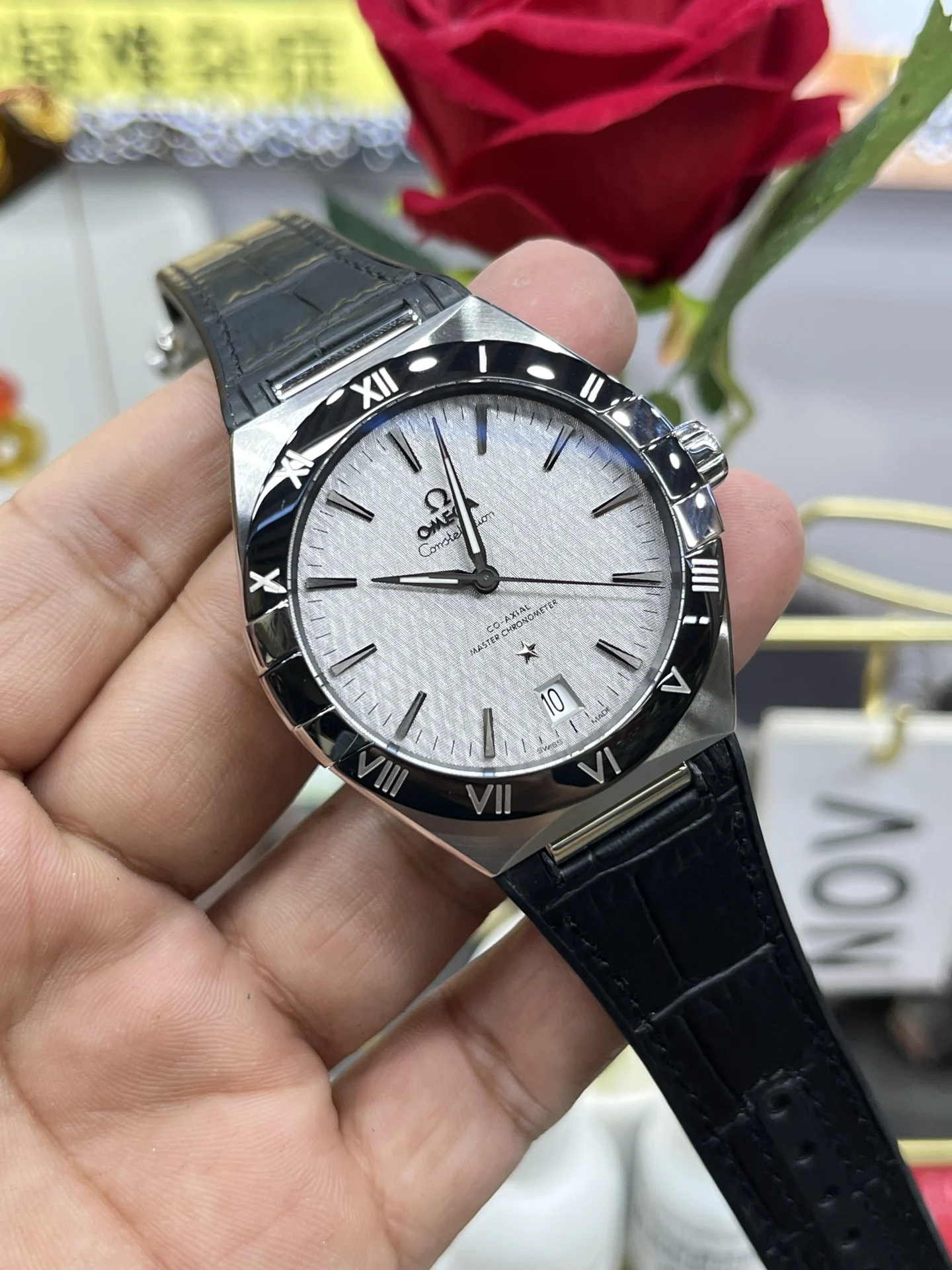 Omega Constellation White Dial — photographed off the sweep