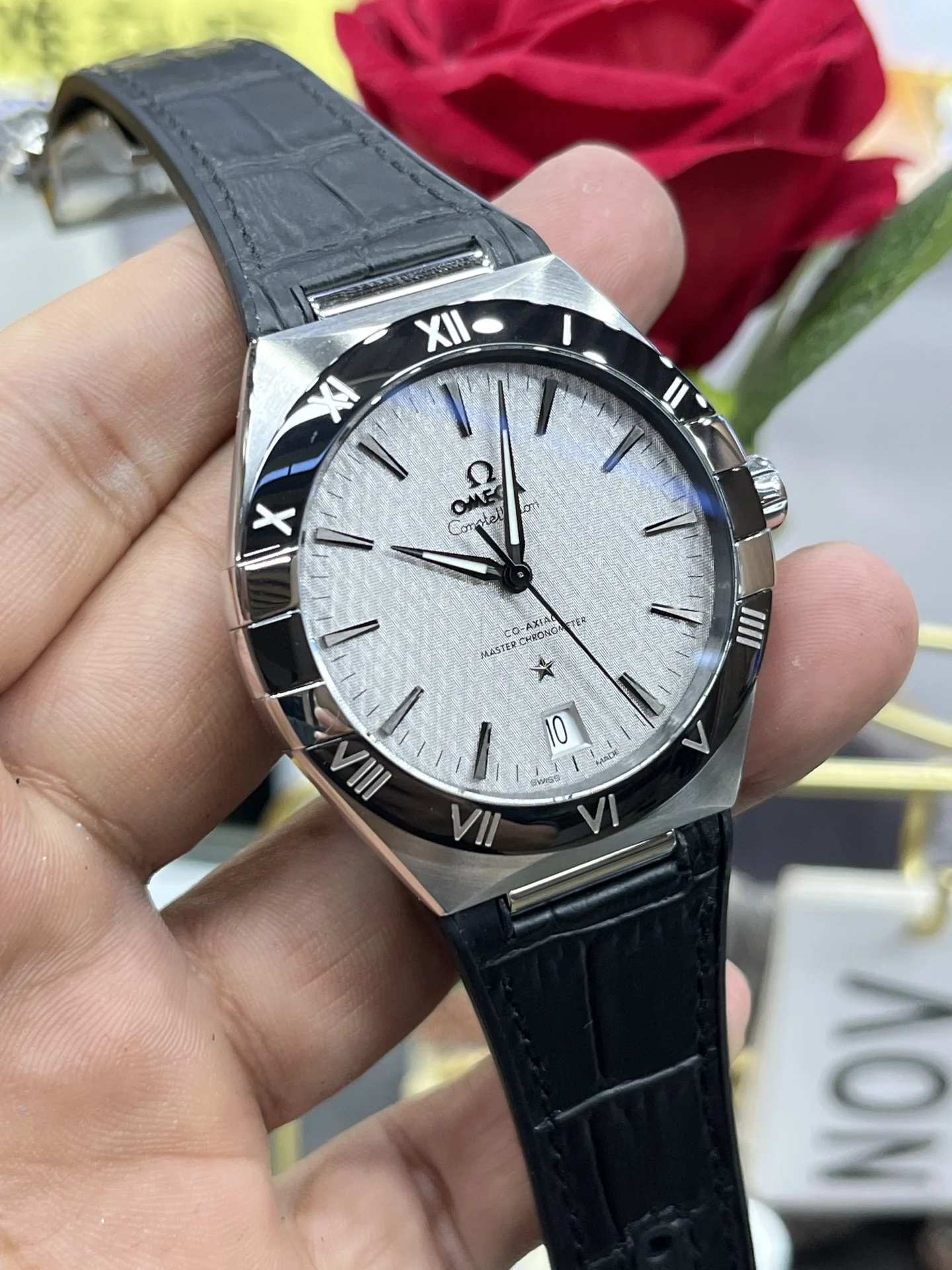 Omega Constellation White Dial — photographed off the sweep