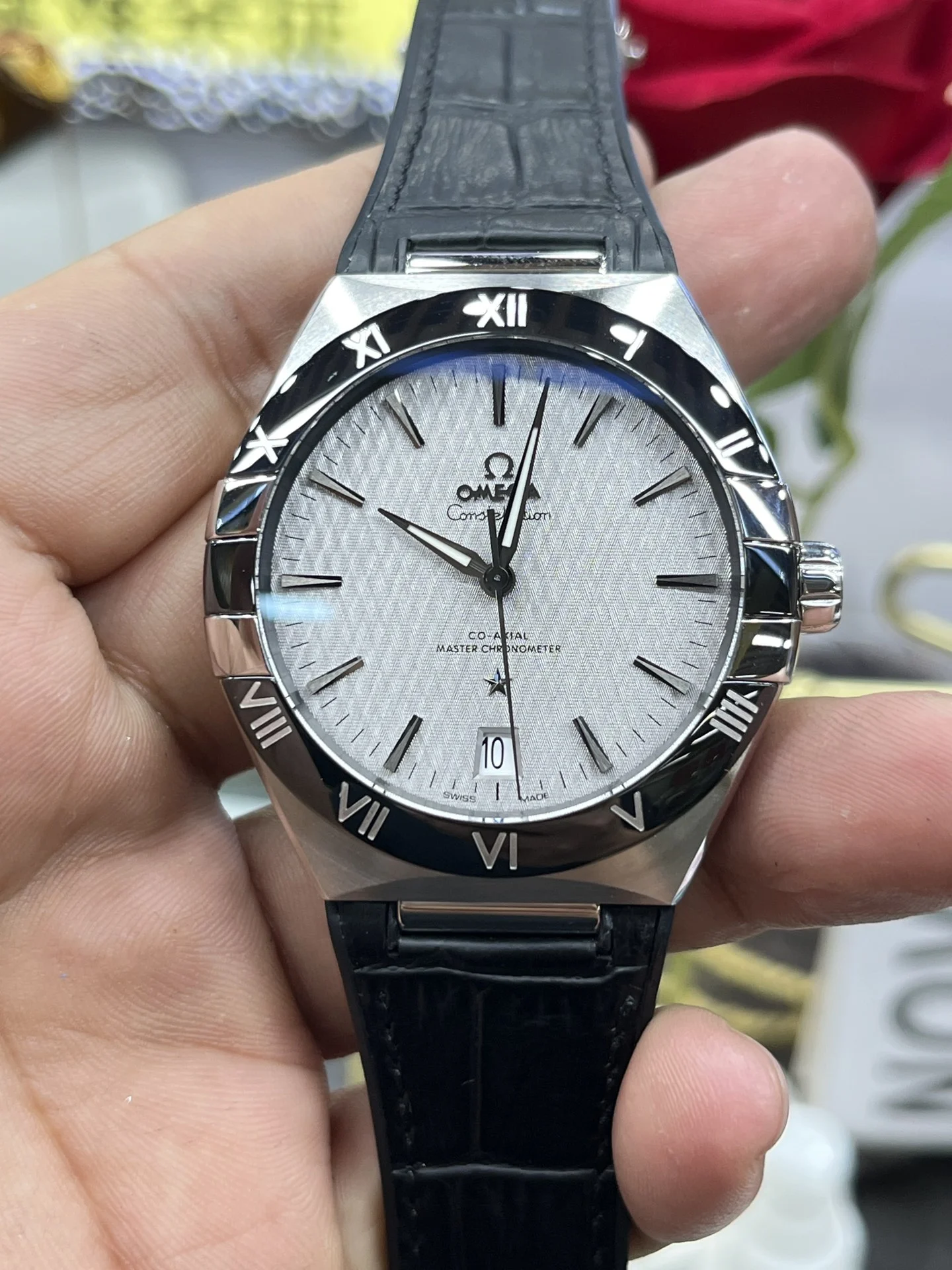 Omega Constellation White Dial — photographed off the sweep