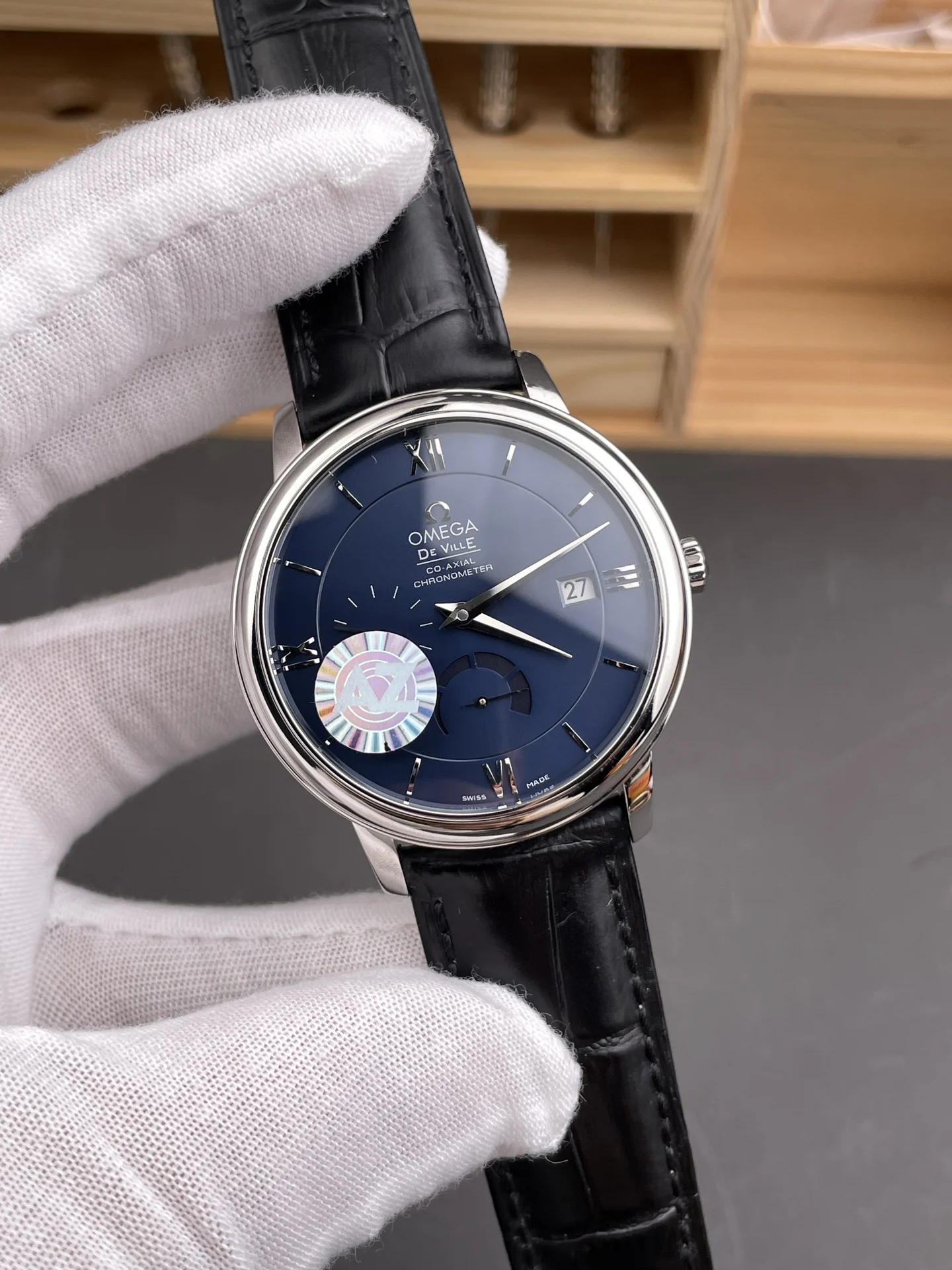 Omega De Ville Blue Dial 39.5mm — photographed off the sweep