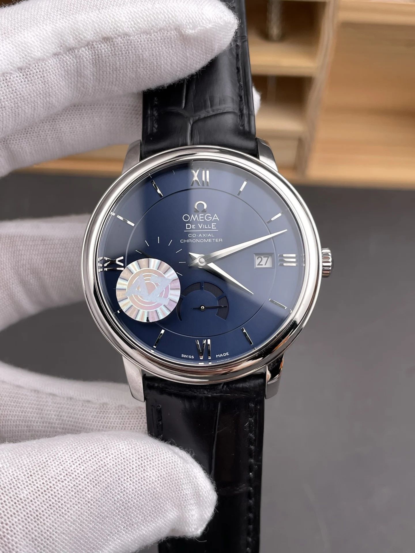 Omega De Ville Blue Dial 39.5mm — photographed off the sweep