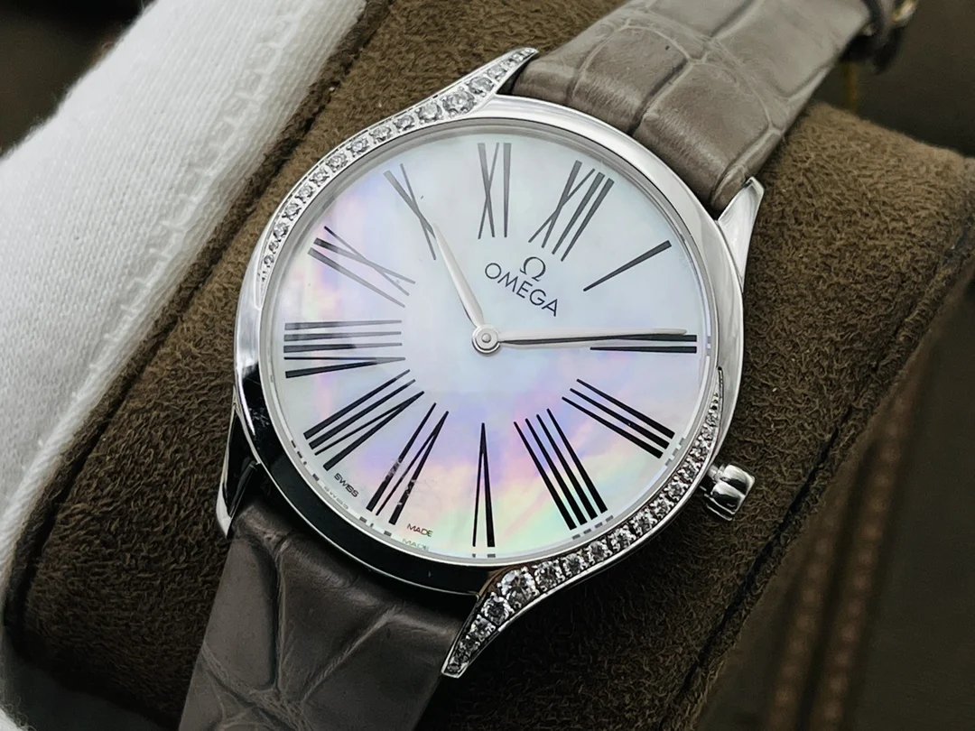 Omega De Ville Ceramic Red Dial Diamond-Set — photographed off the sweep