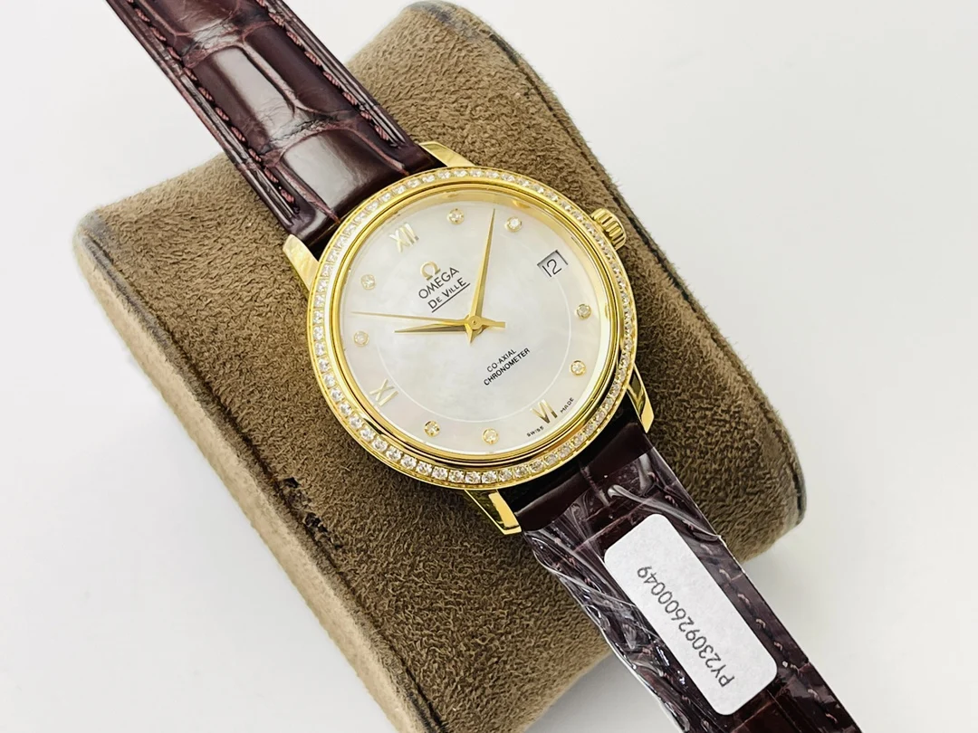 Omega De Ville Rose Gold Diamond-Set 32.7mm — photographed off the sweep