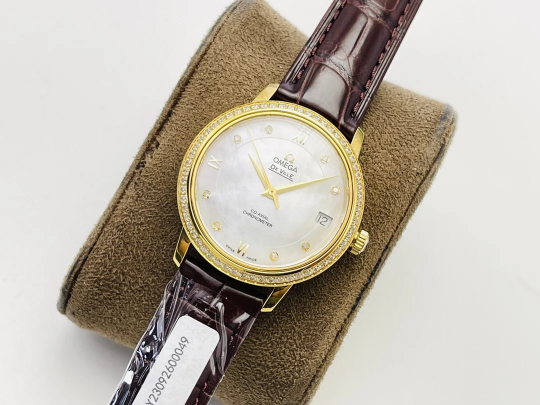 Omega De Ville Rose Gold Diamond-Set 32.7mm — photographed off the sweep
