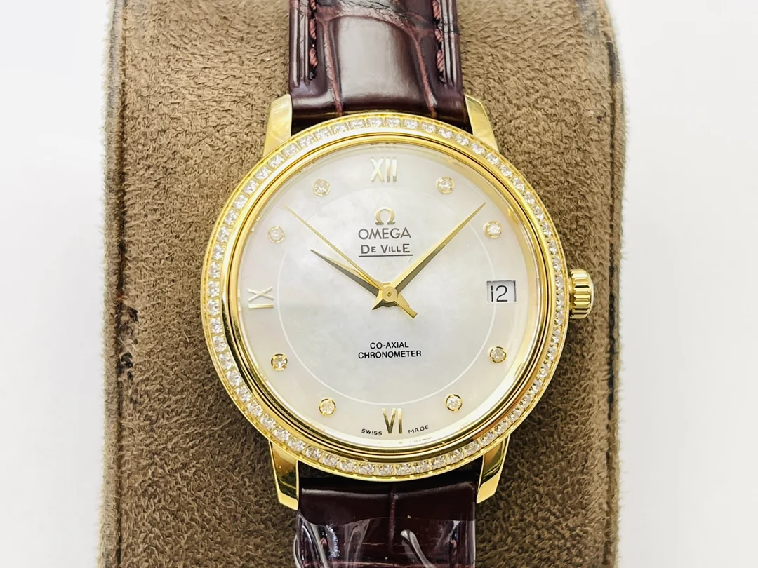 Omega De Ville Rose Gold Diamond-Set 32.7mm — photographed off the sweep