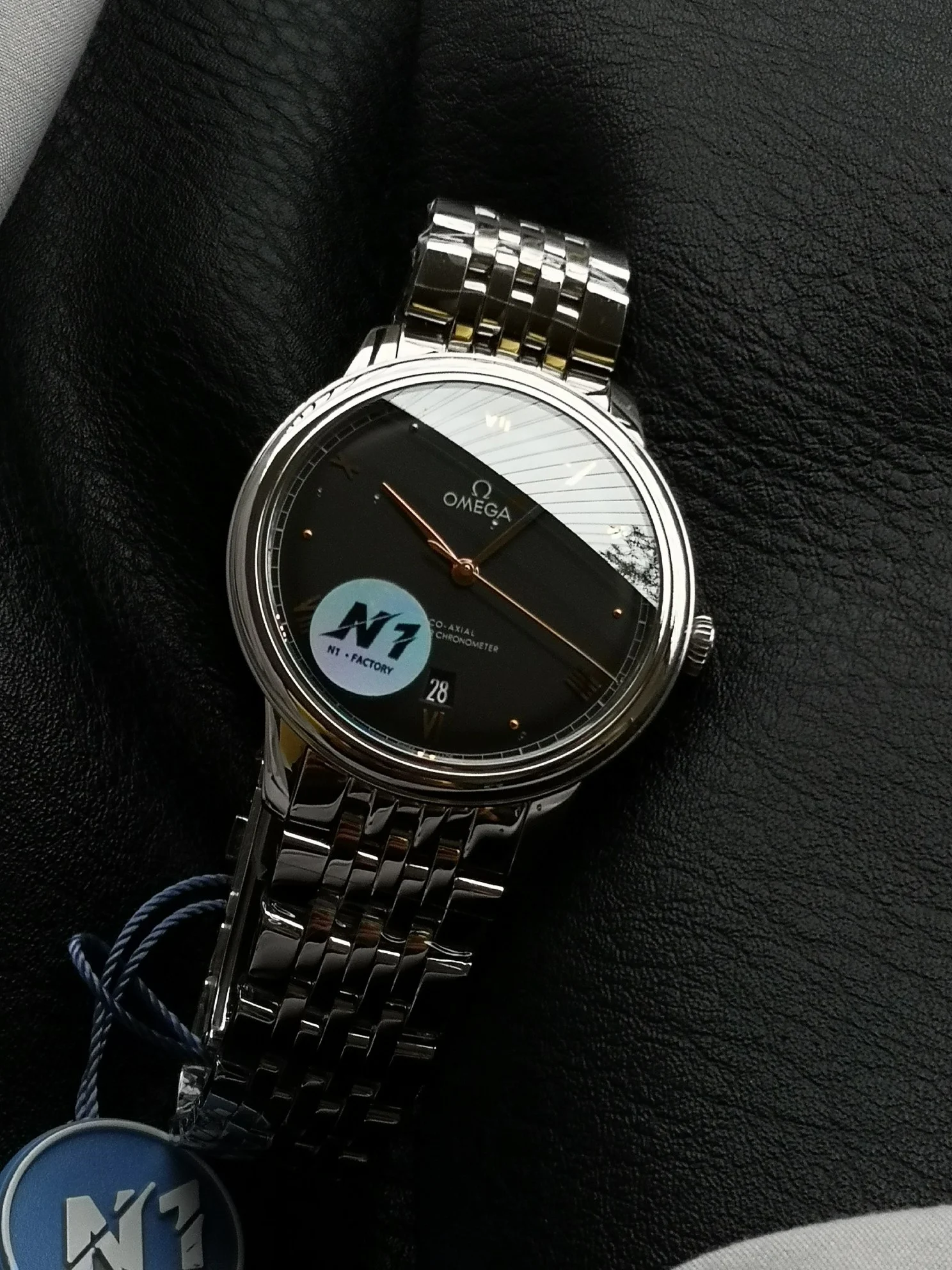 Omega De Ville Steel Blue Dial 40mm — photographed off the sweep