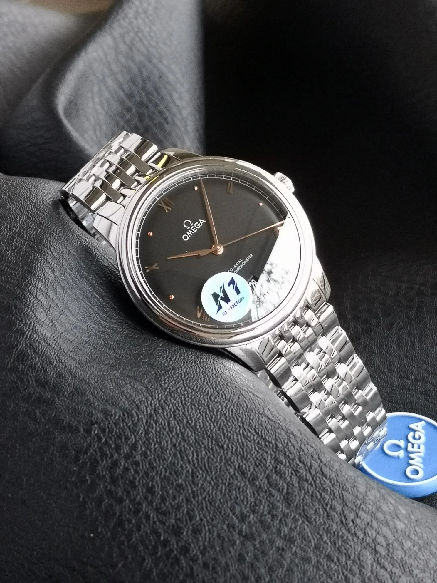 Omega De Ville Steel Blue Dial 40mm — photographed off the sweep
