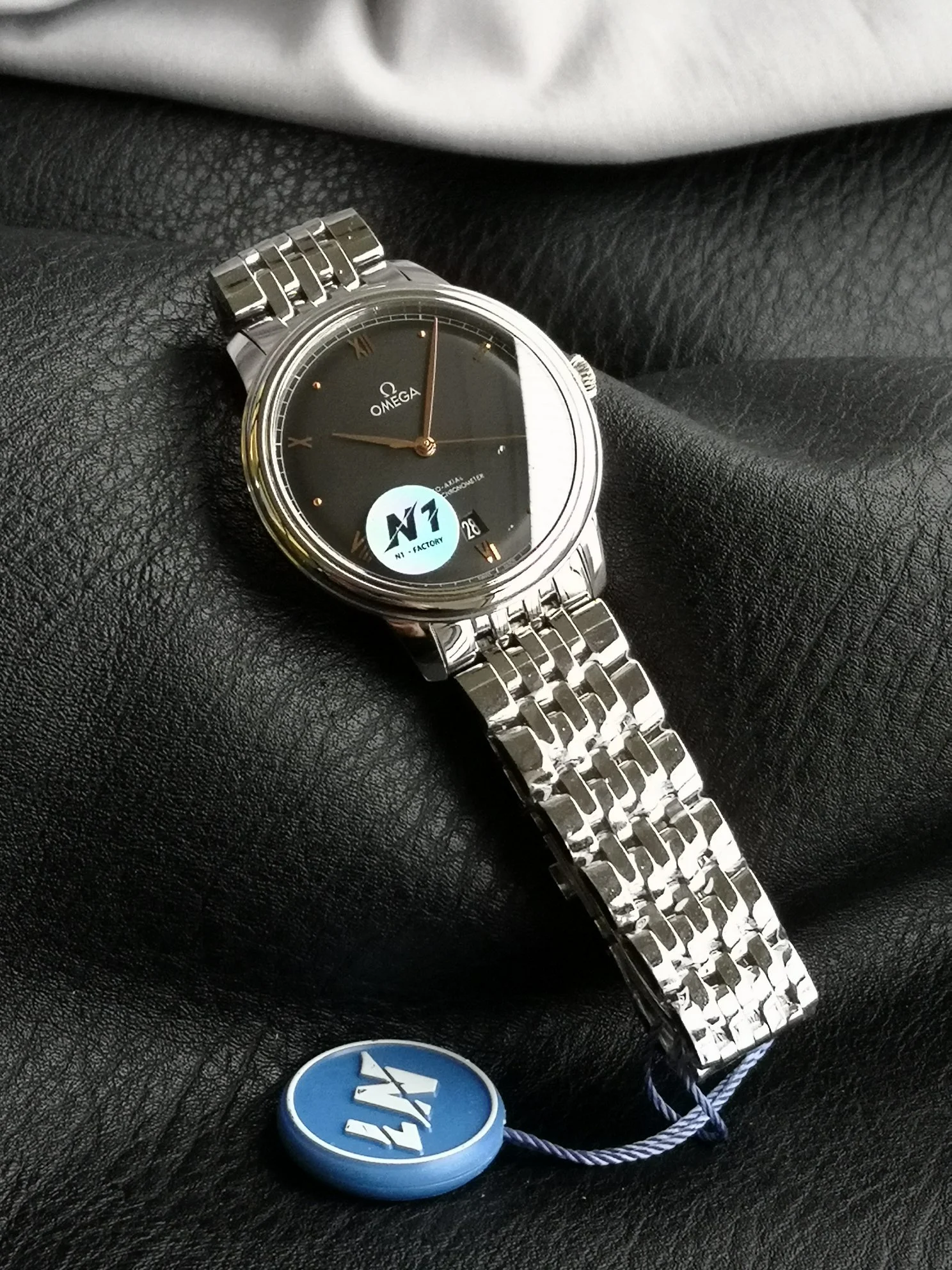Omega De Ville Steel Blue Dial 40mm — photographed off the sweep