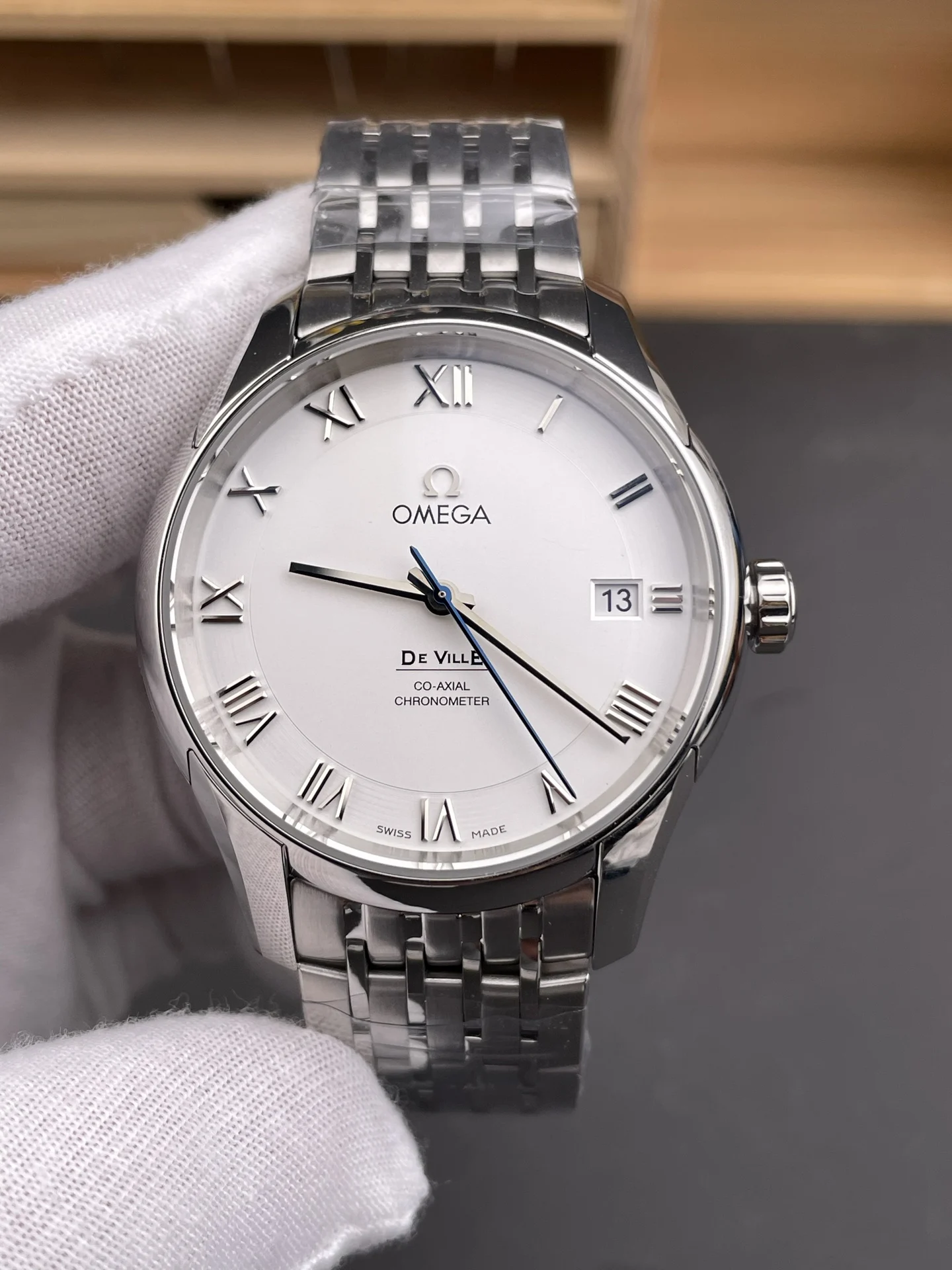 Omega De Ville White Dial 41mm — photographed off the sweep