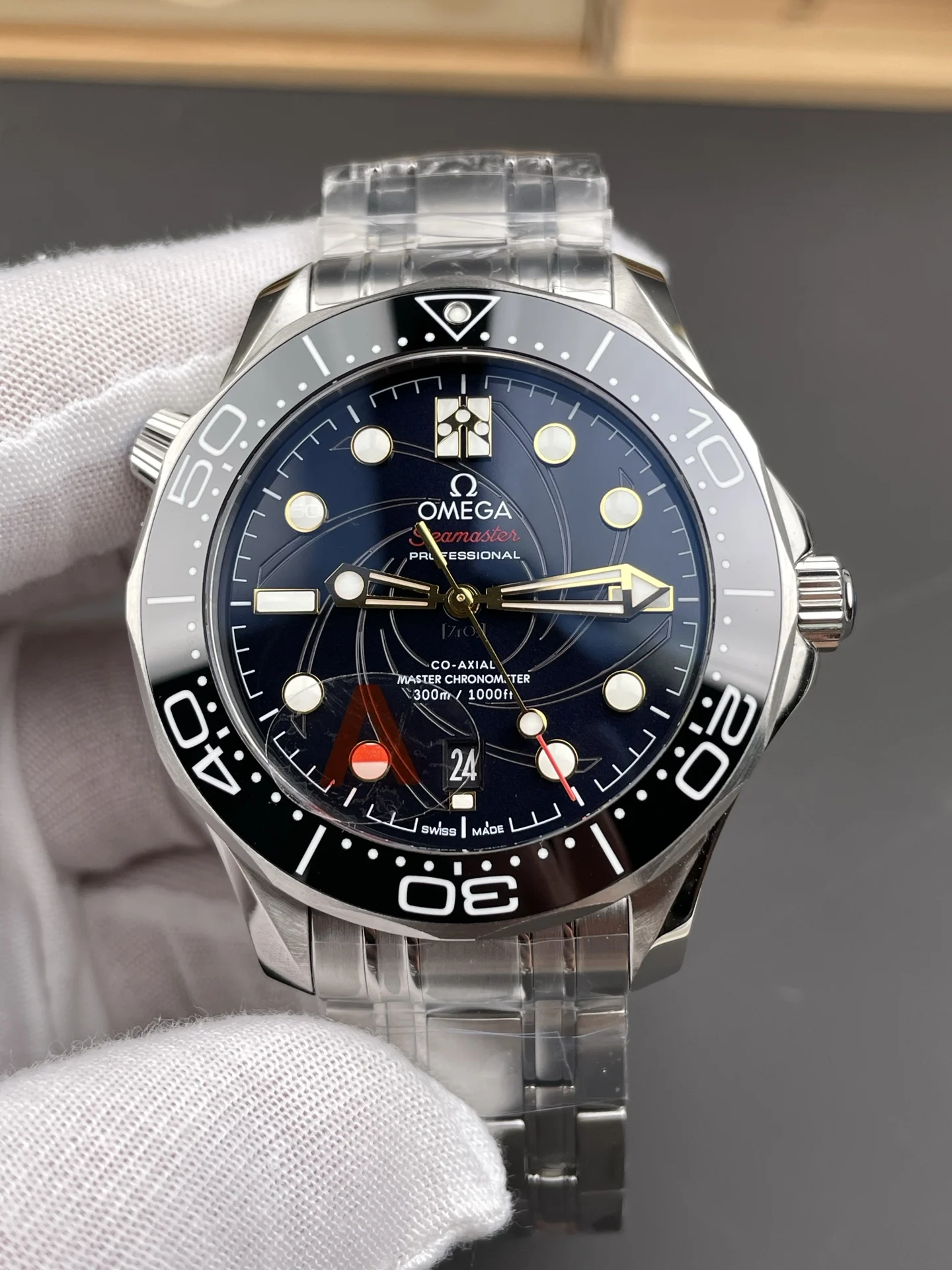 Omega James Bond 007 Black Dial — photographed off the sweep