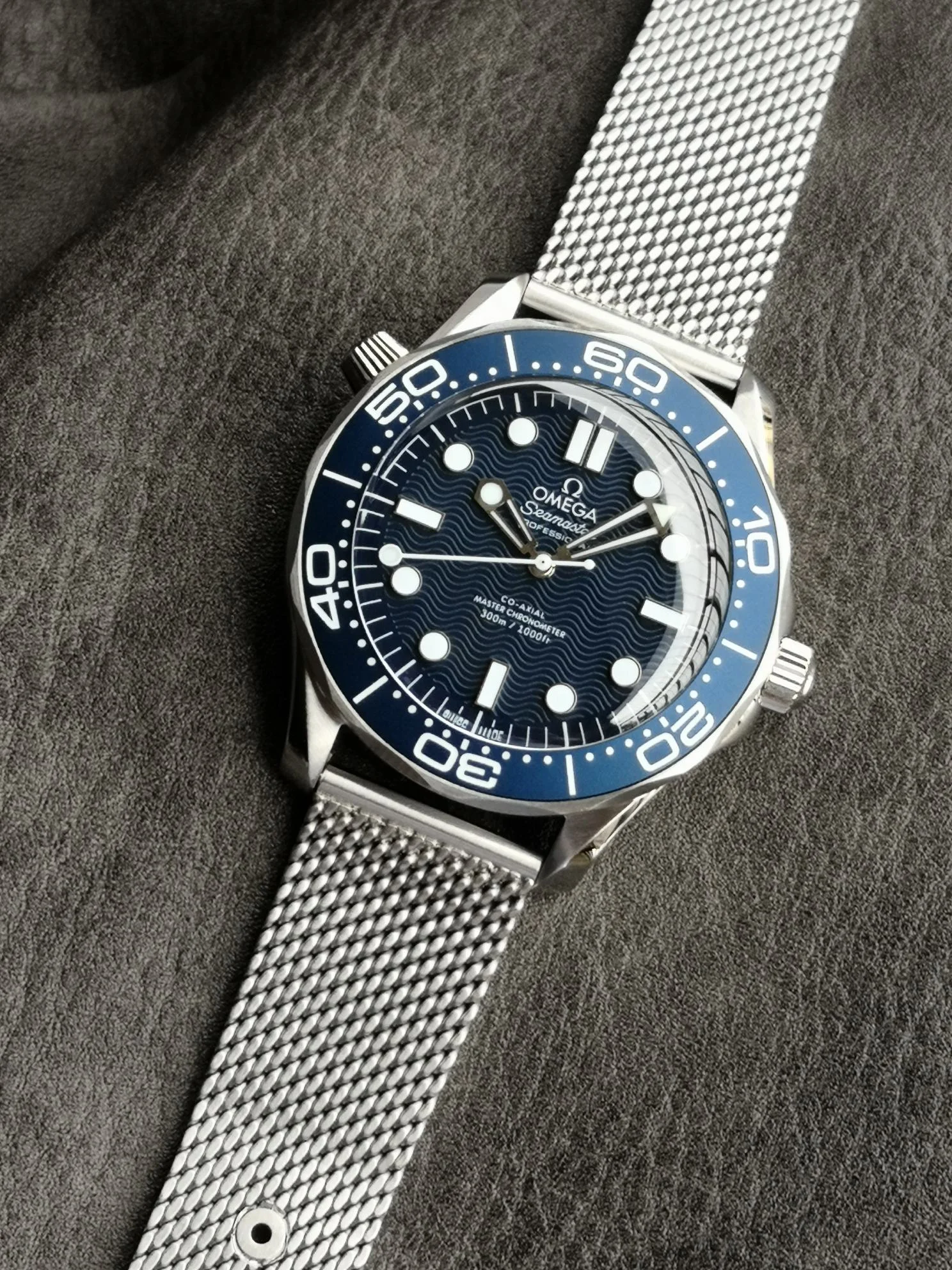 Omega Seamaster 210.30.42.20.03.002 — photographed off the sweep