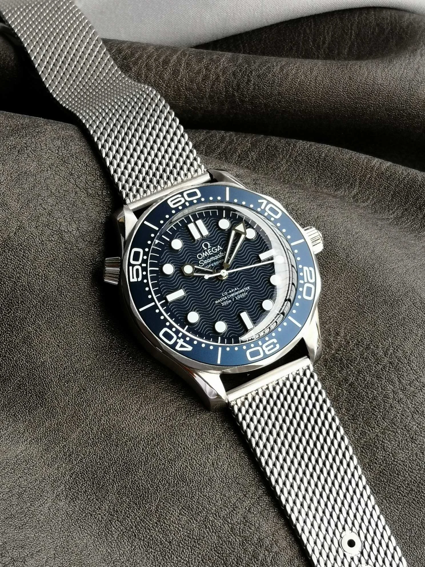 Omega Seamaster 210.30.42.20.03.002 — photographed off the sweep