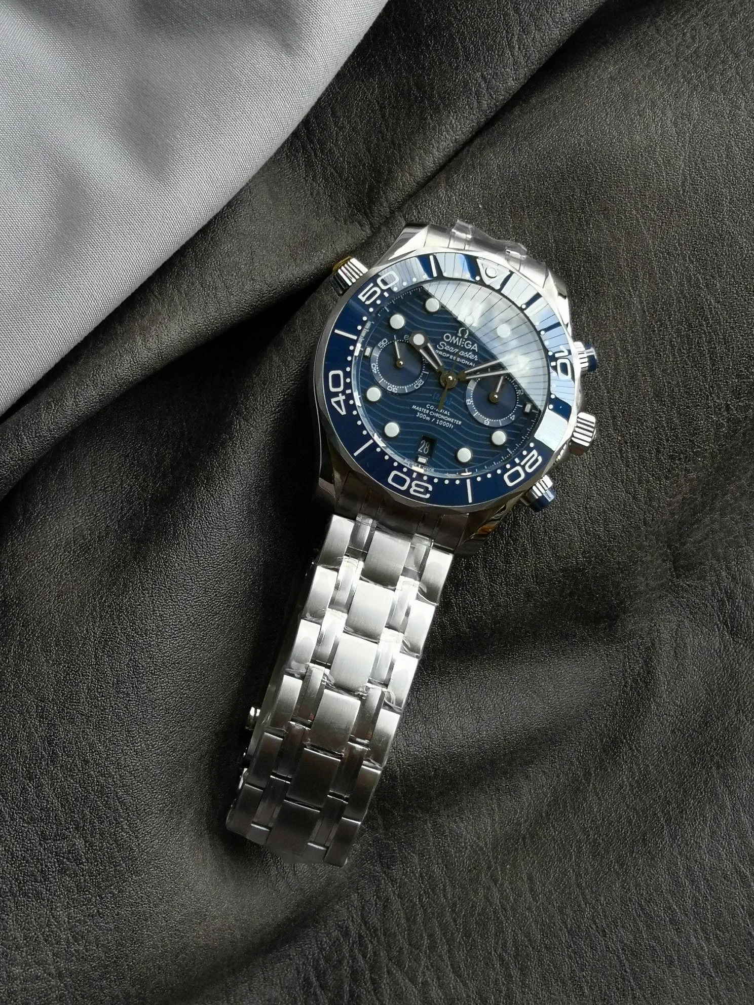 Omega Seamaster 210.30.44.51.03.001 — photographed off the sweep