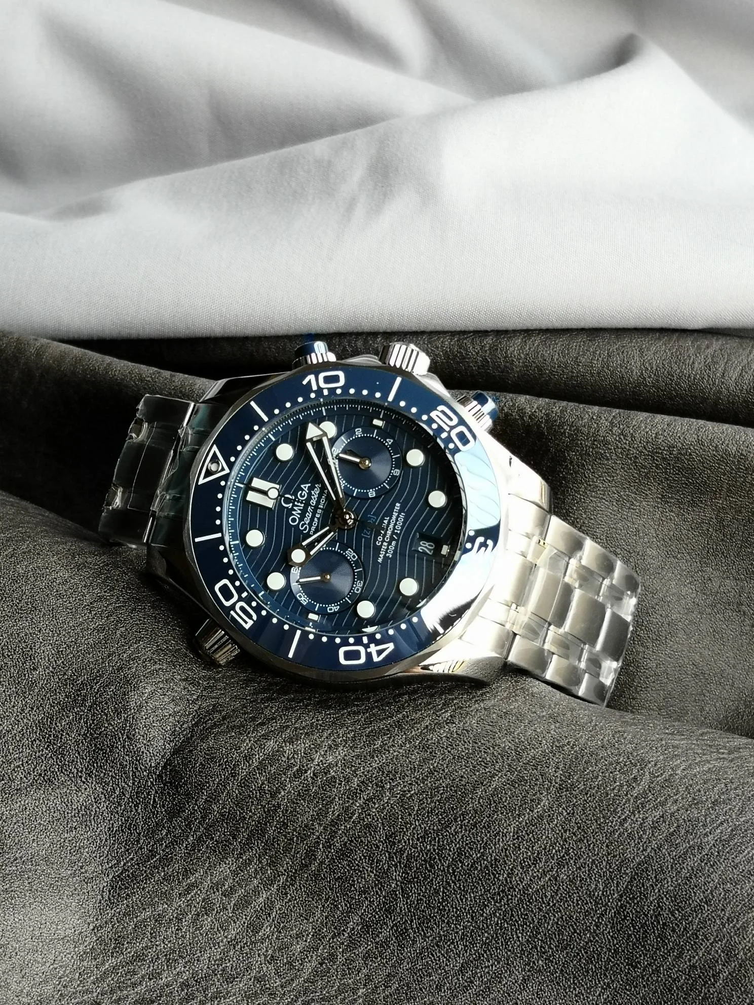 Omega Seamaster 210.30.44.51.03.001 — photographed off the sweep