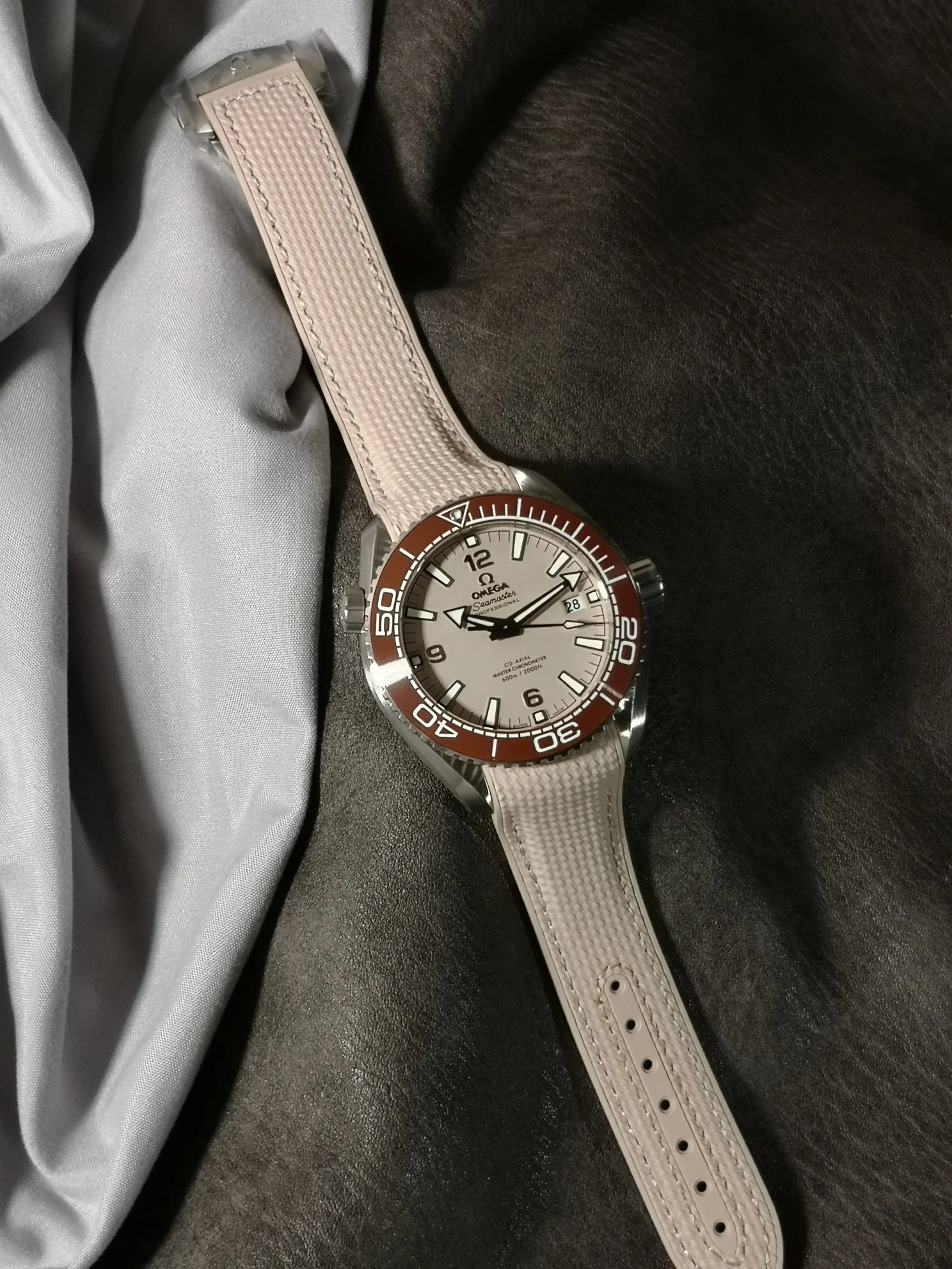 Omega Seamaster 215.32.44.21.09.001 — photographed off the sweep