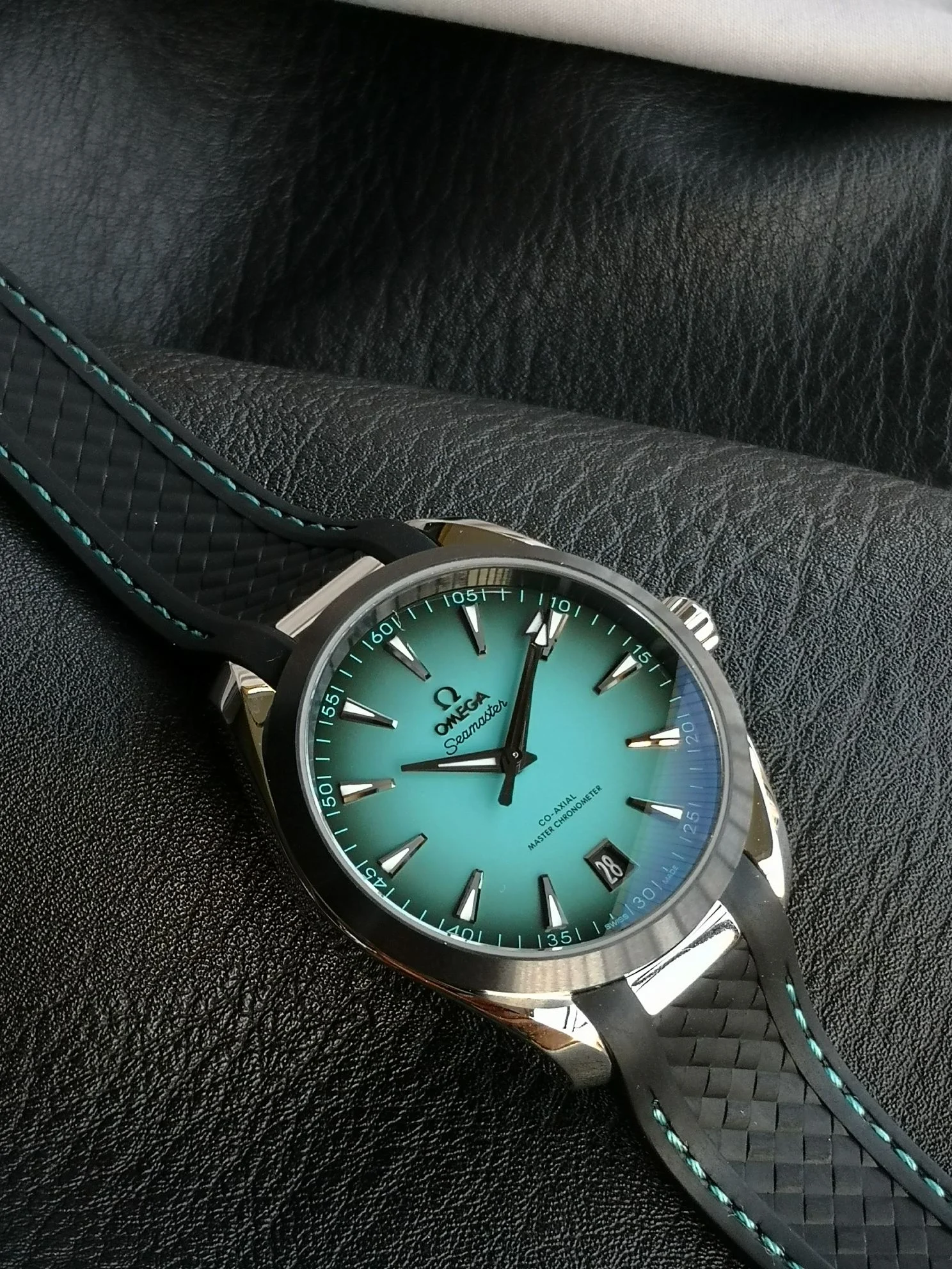 Omega Seamaster 220.32.41.21.03.001 — photographed off the sweep
